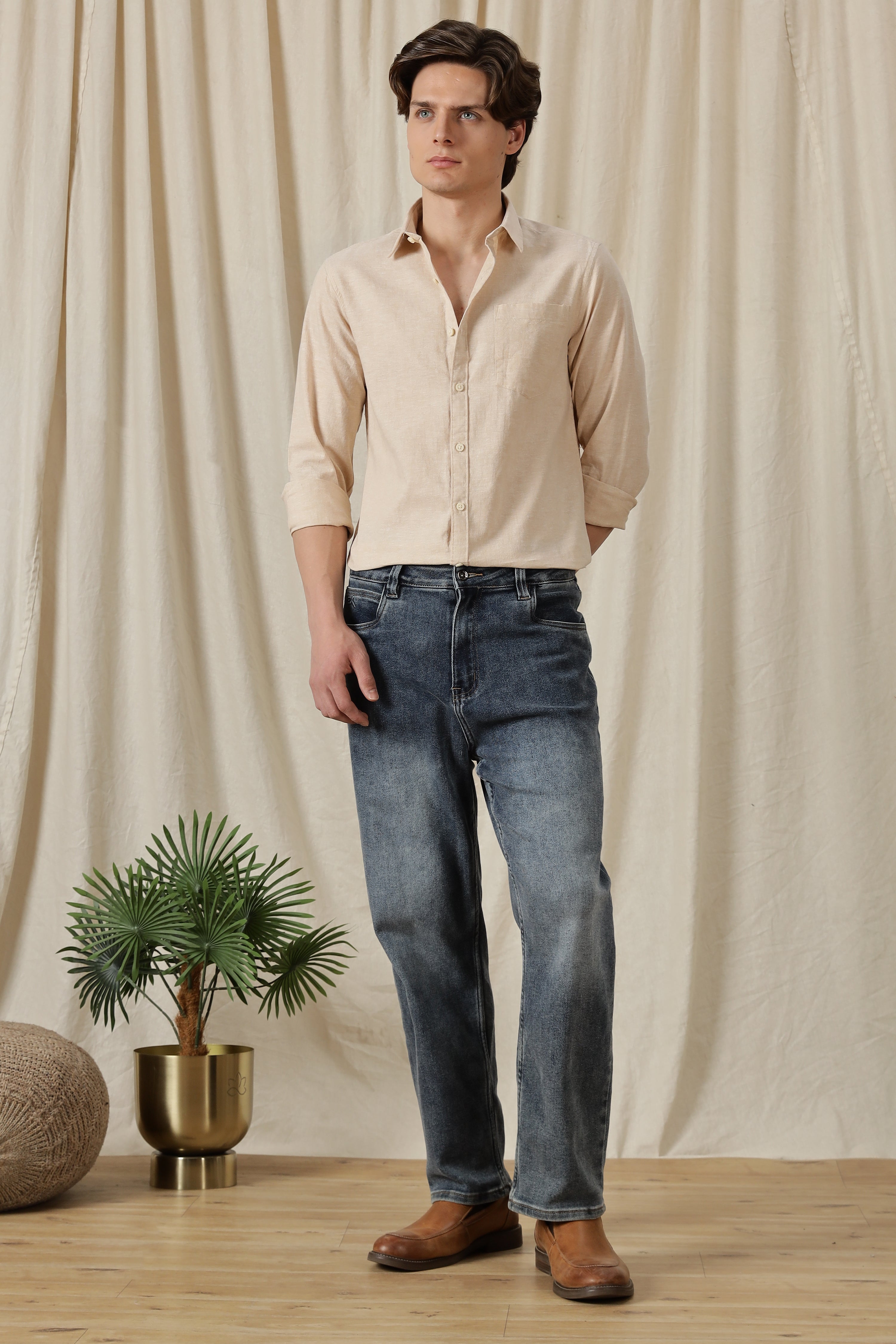 Men Linen Solid Casual Shirt