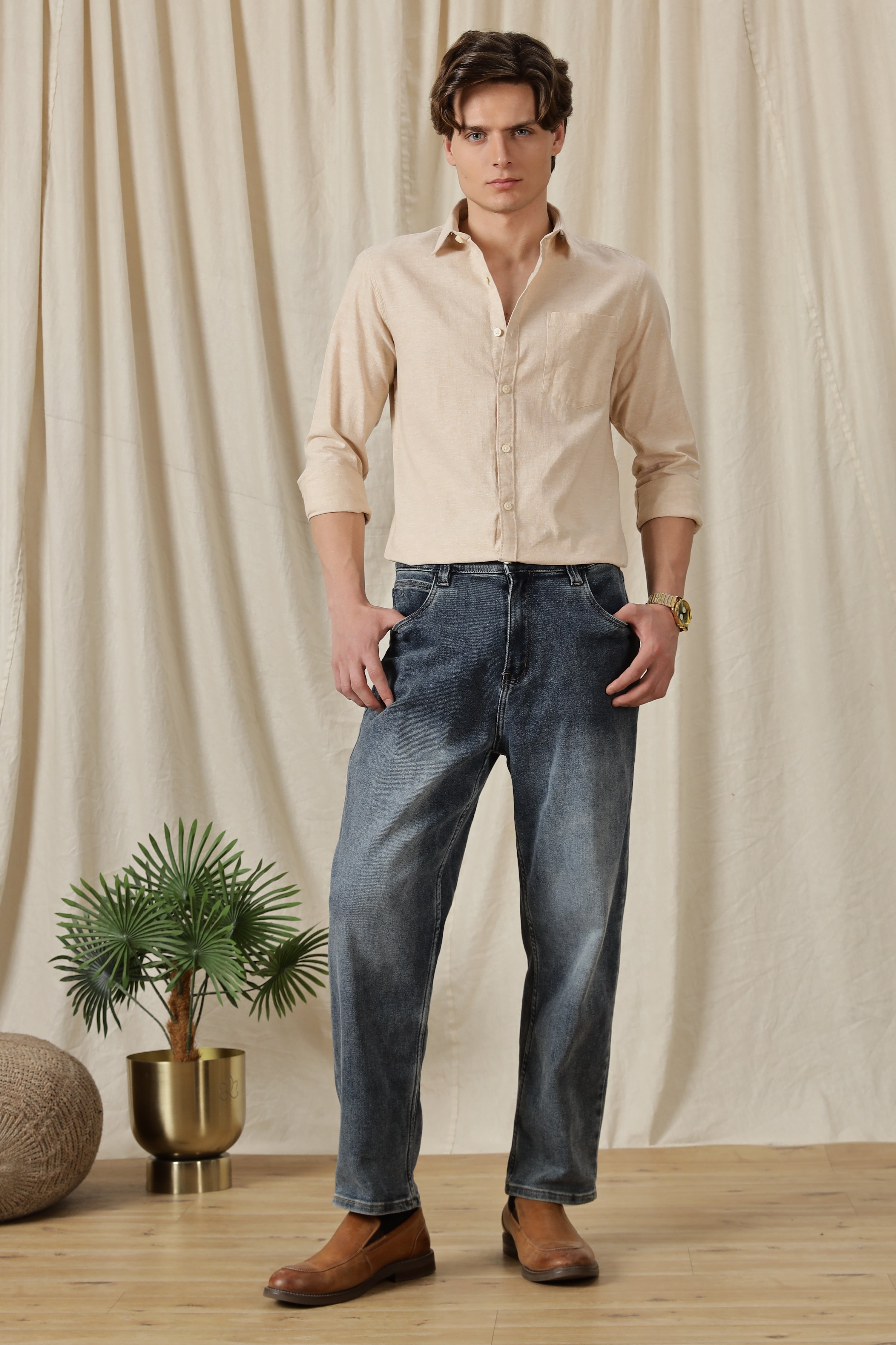 Men Linen Solid Casual Shirt