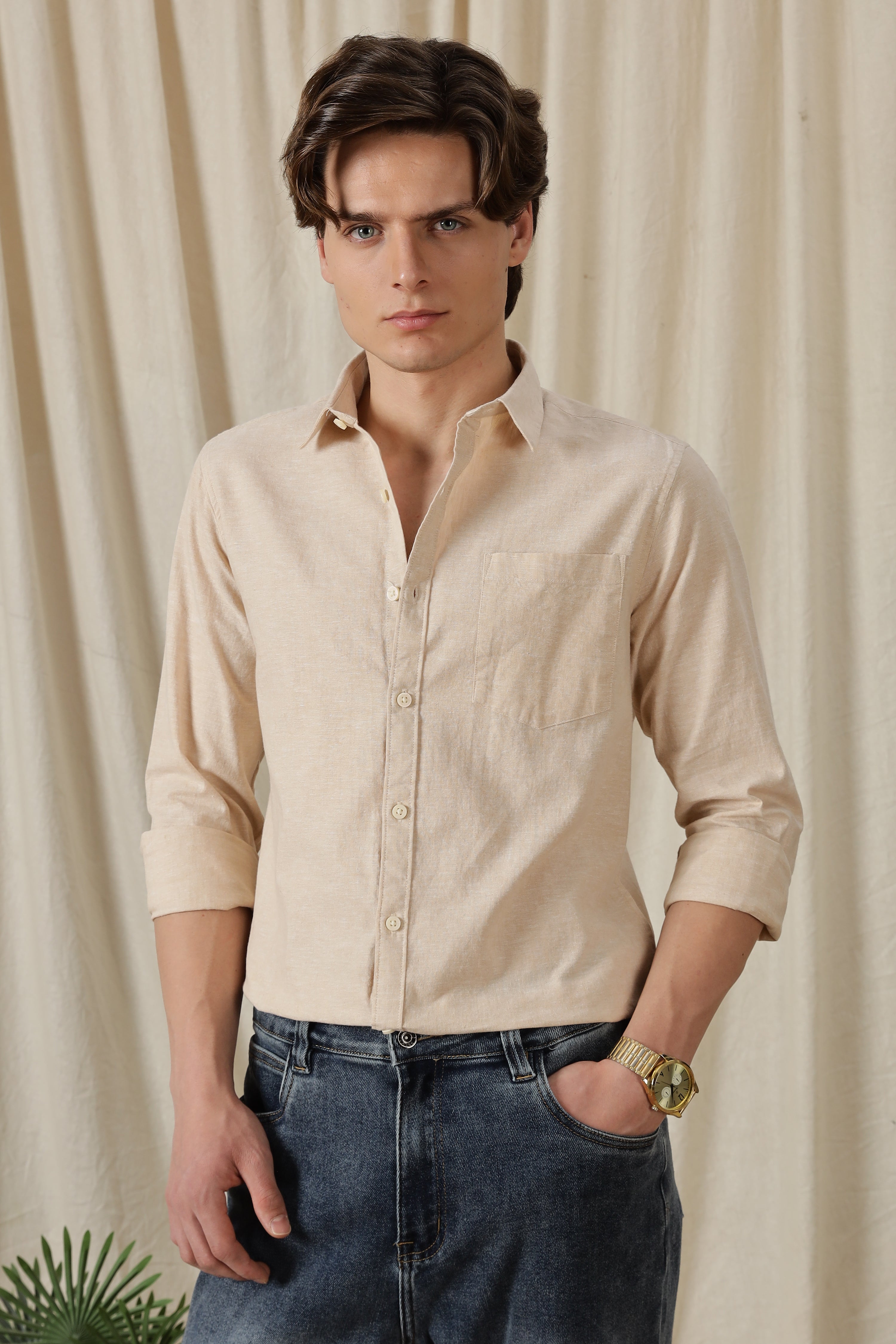 Men Linen Solid Casual Shirt