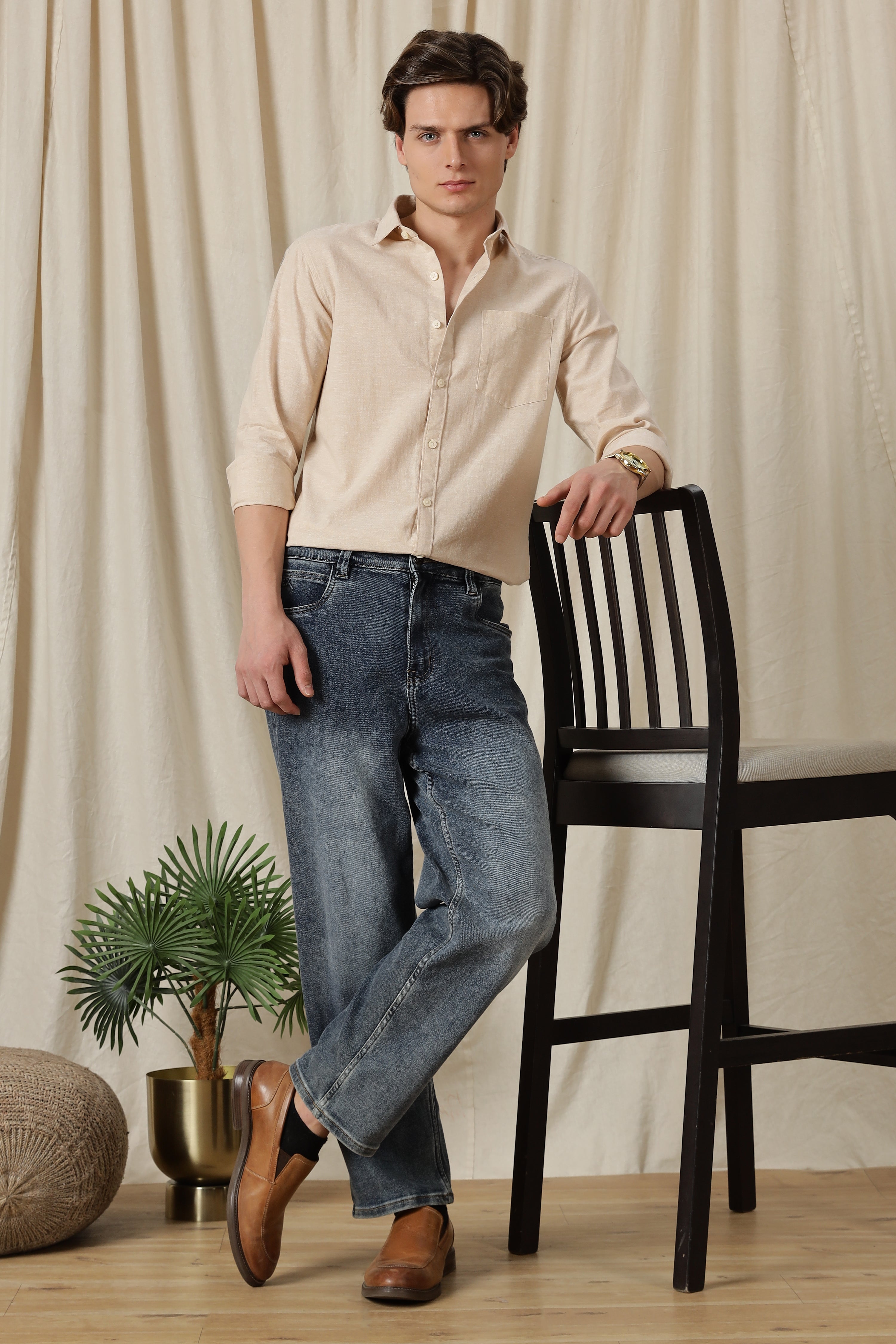 Men Linen Solid Casual Shirt
