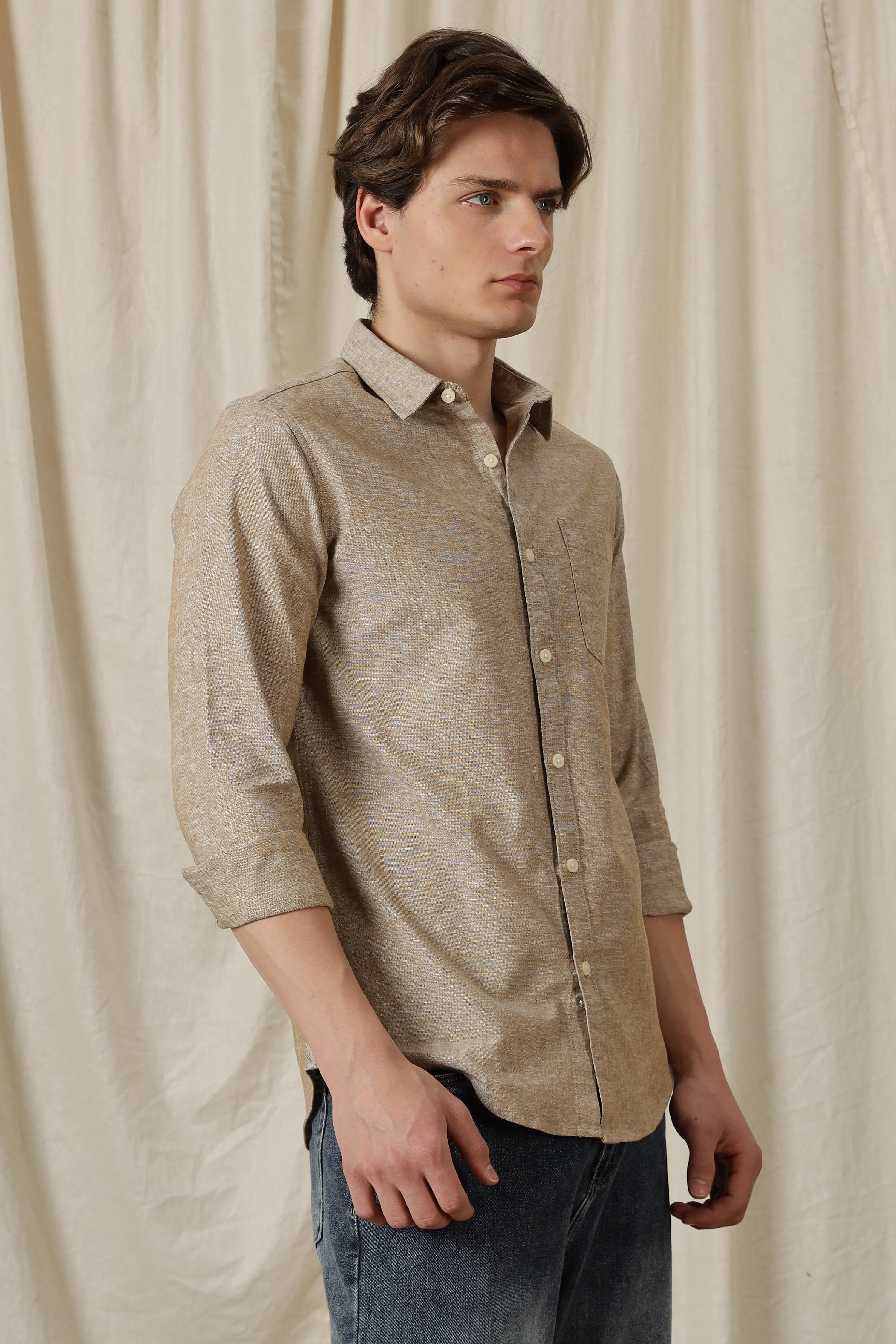 Men Linen Solid Casual Shirt
