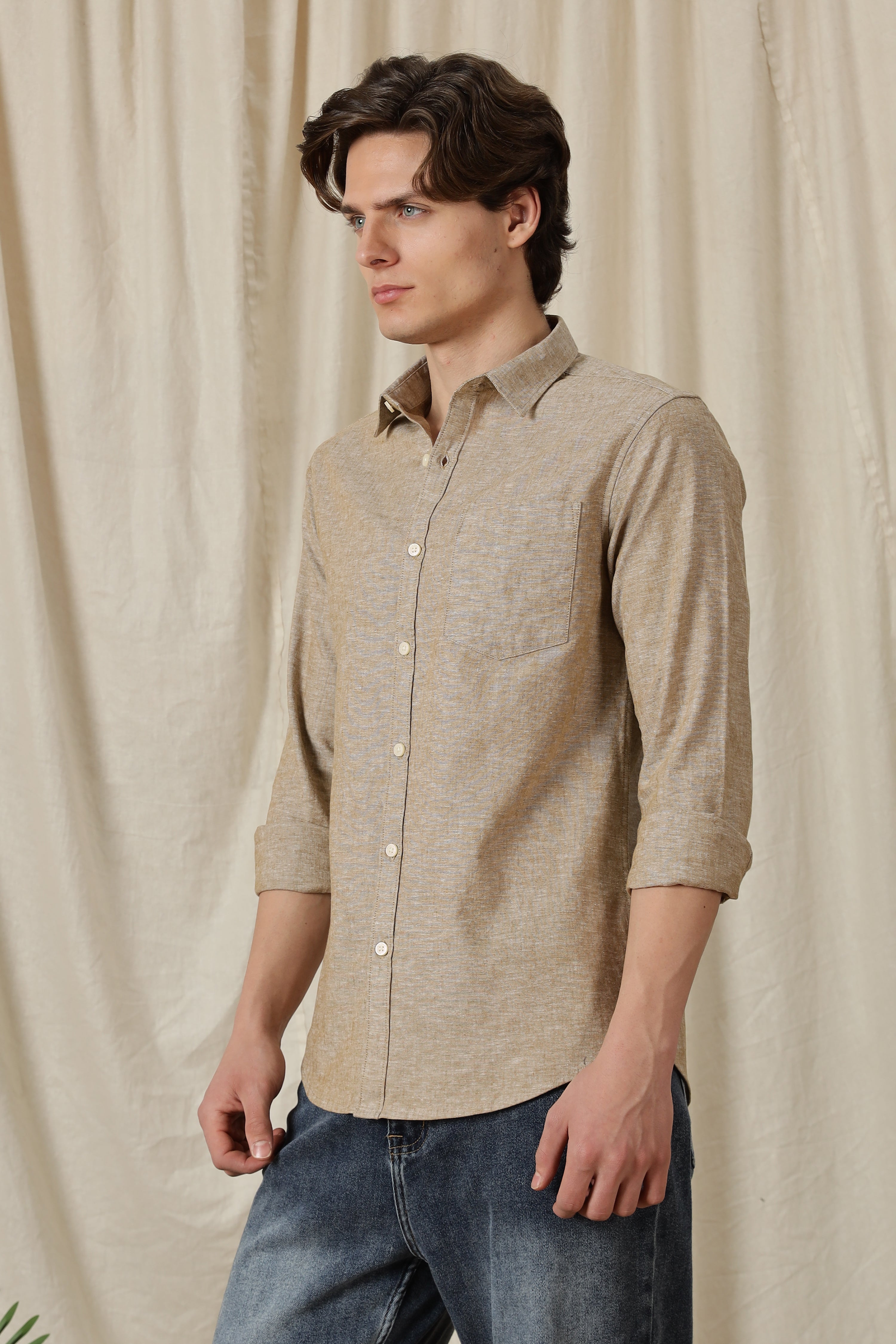 Men Linen Solid Casual Shirt