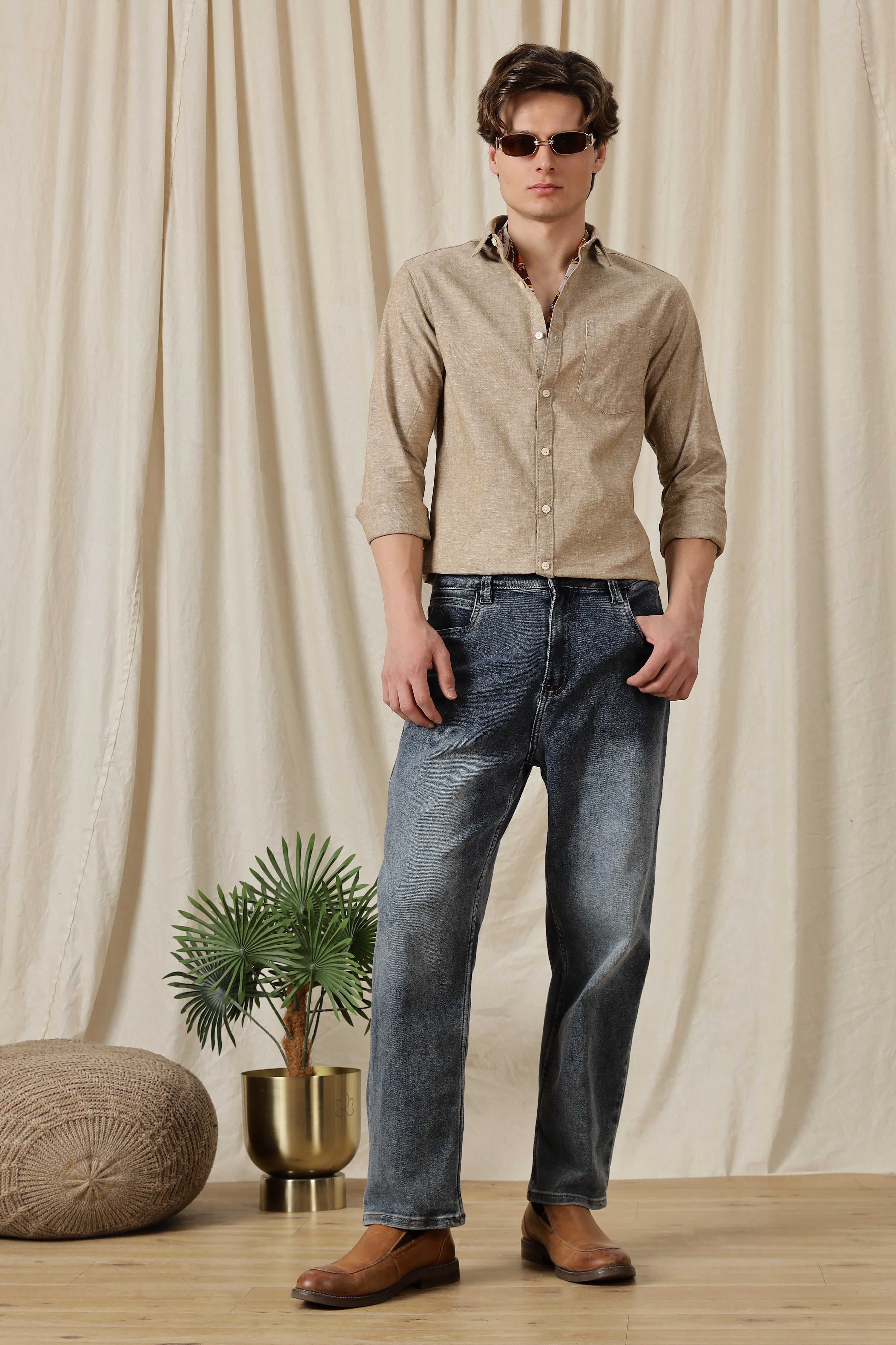 Men Linen Solid Casual Shirt