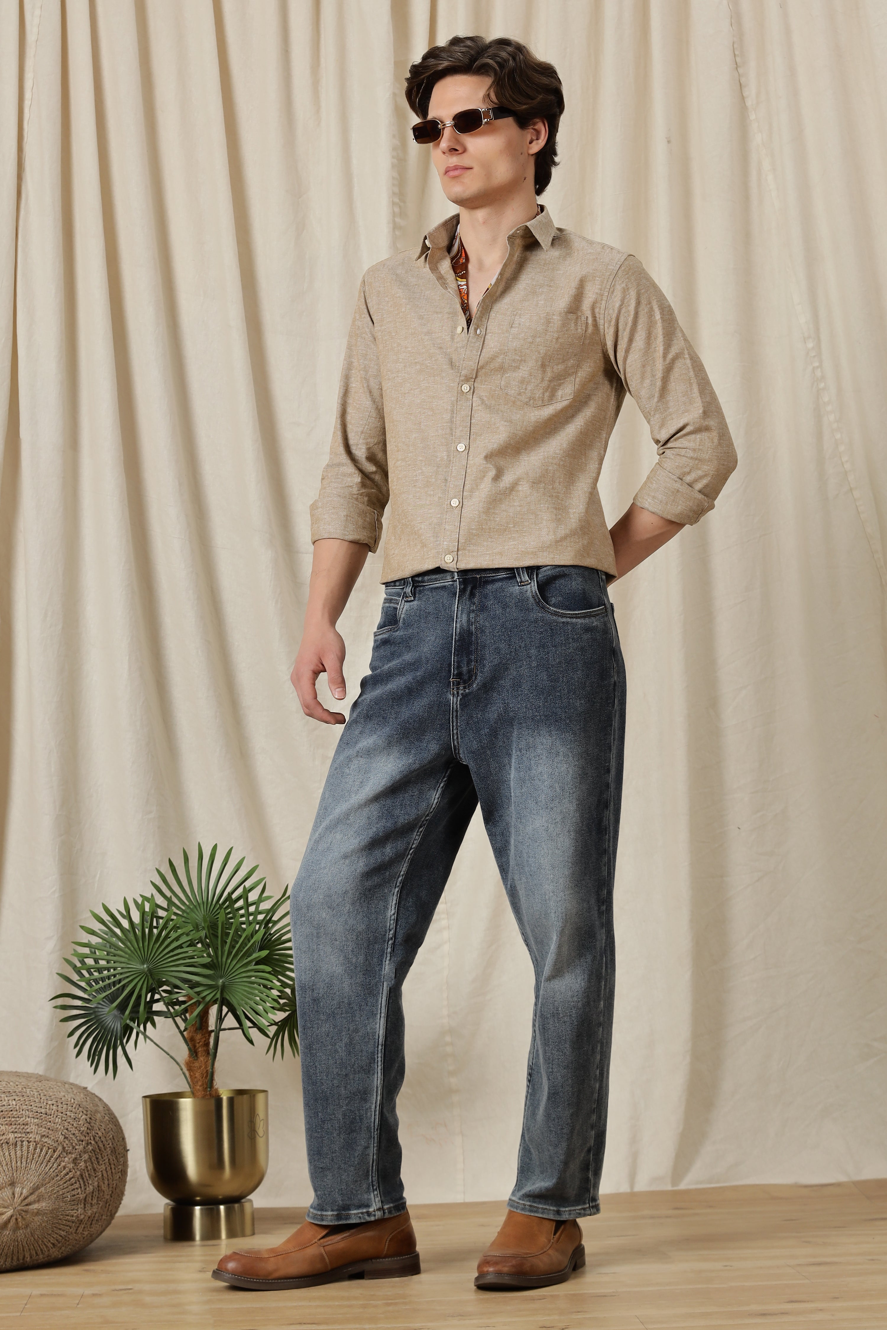 Men Linen Solid Casual Shirt