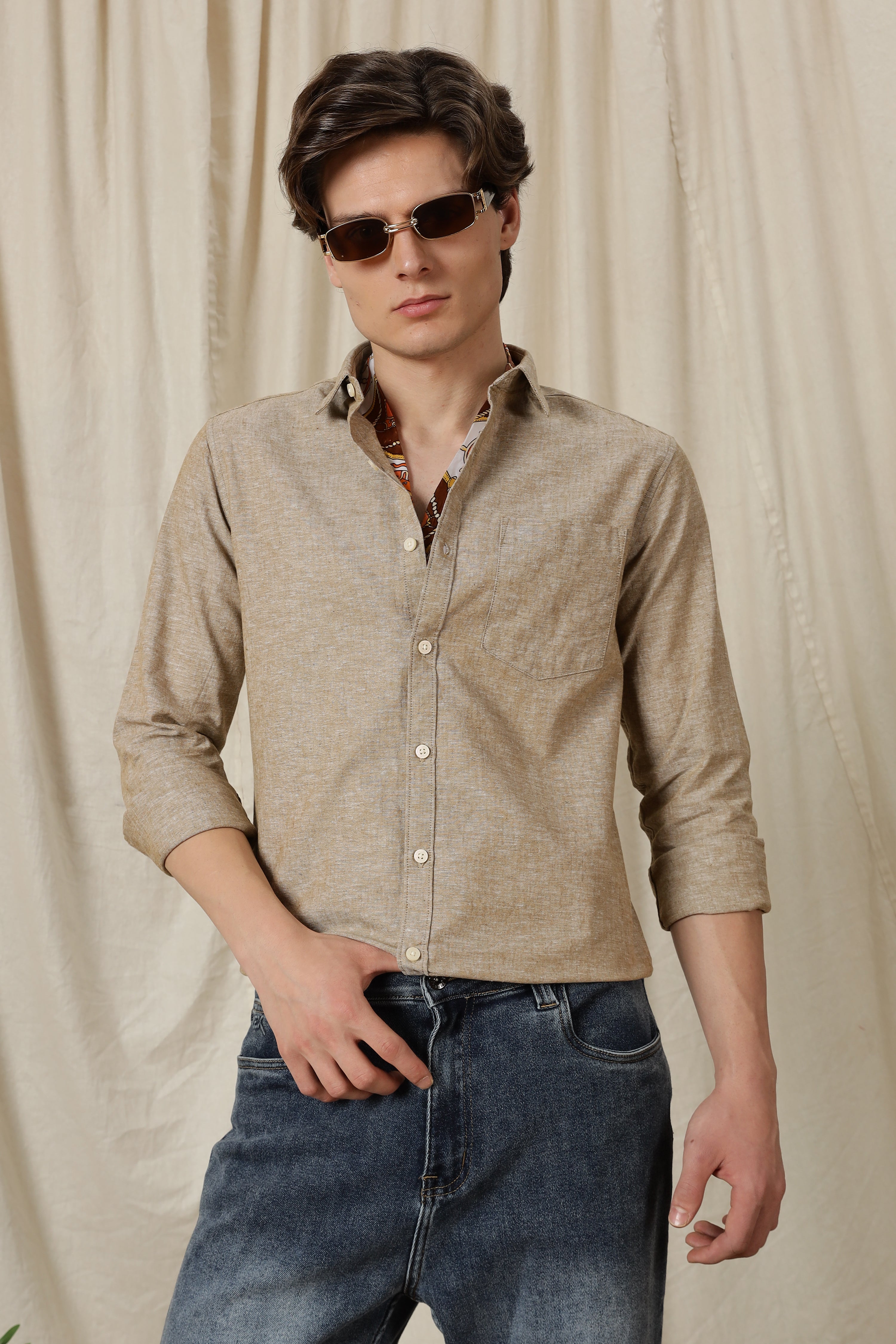 Men Linen Solid Casual Shirt