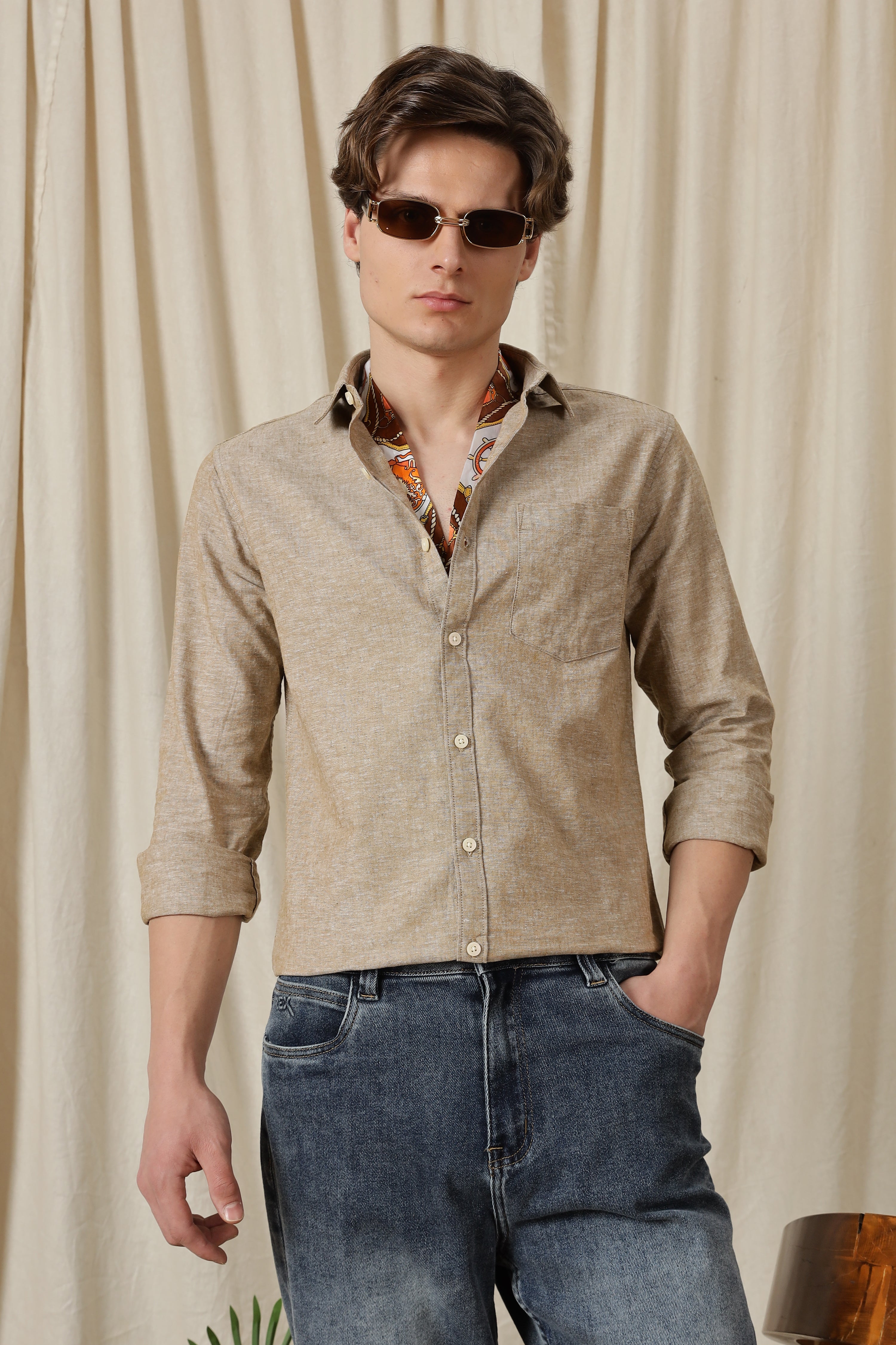 Men Linen Solid Casual Shirt