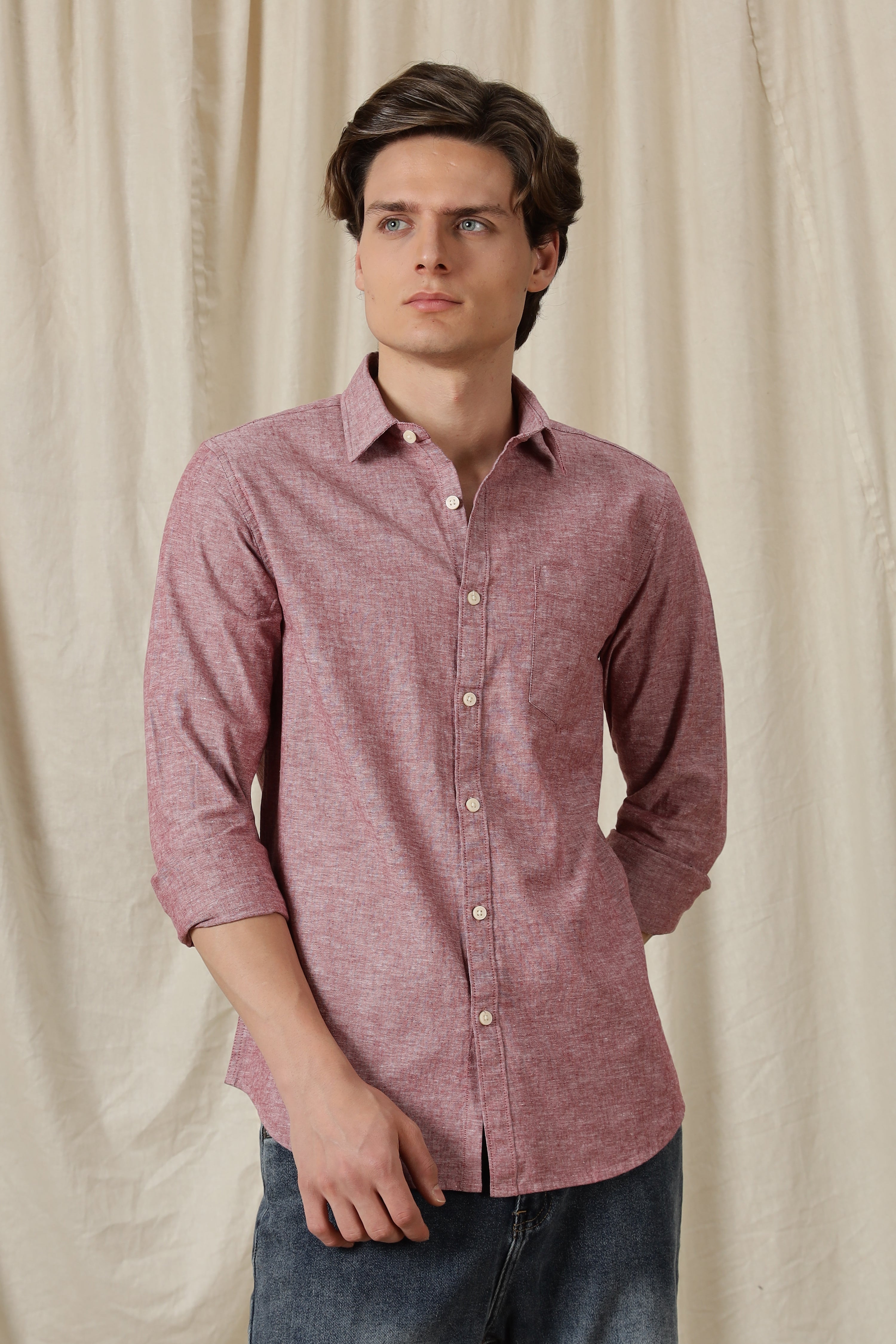 Men Linen Solid Casual Shirt