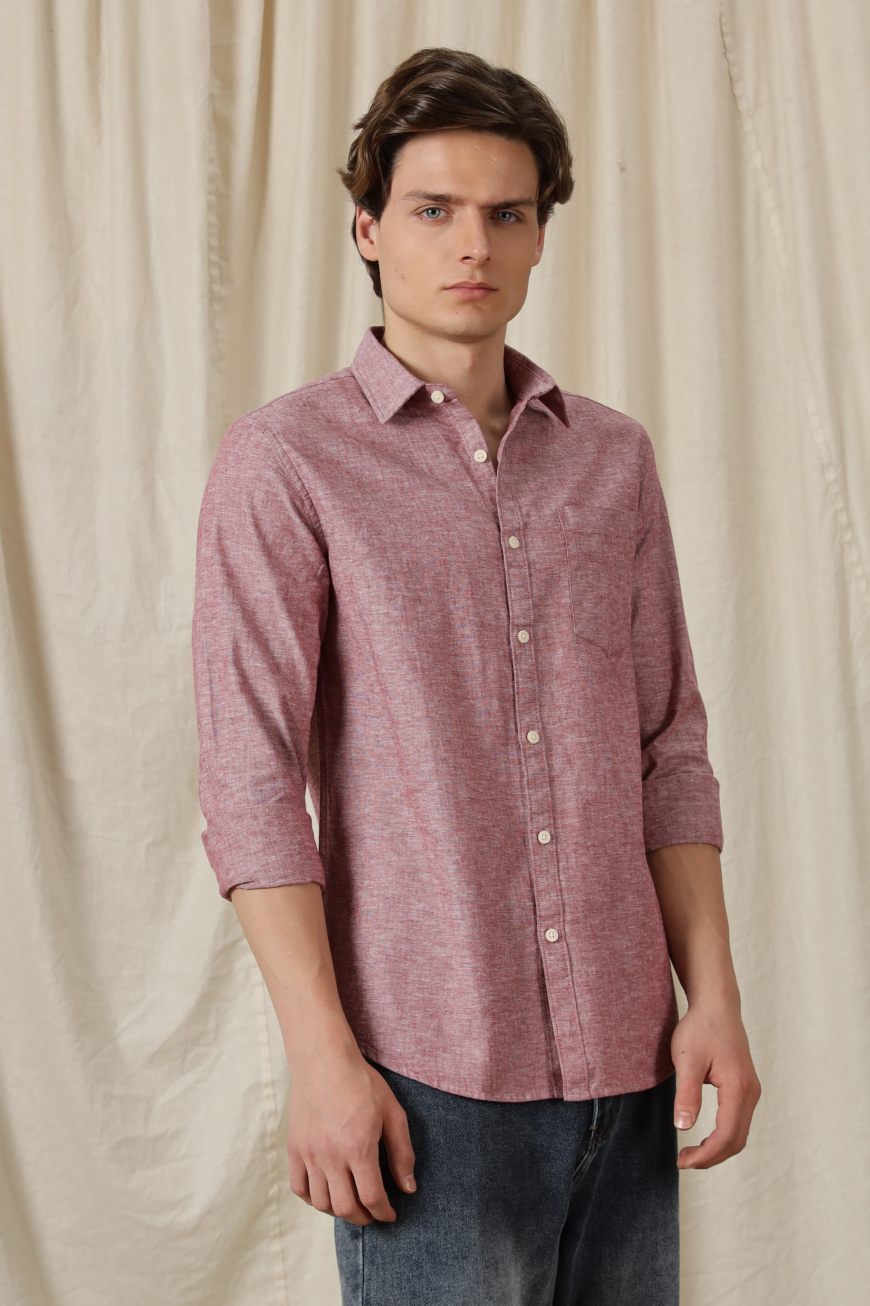 Men Linen Solid Casual Shirt