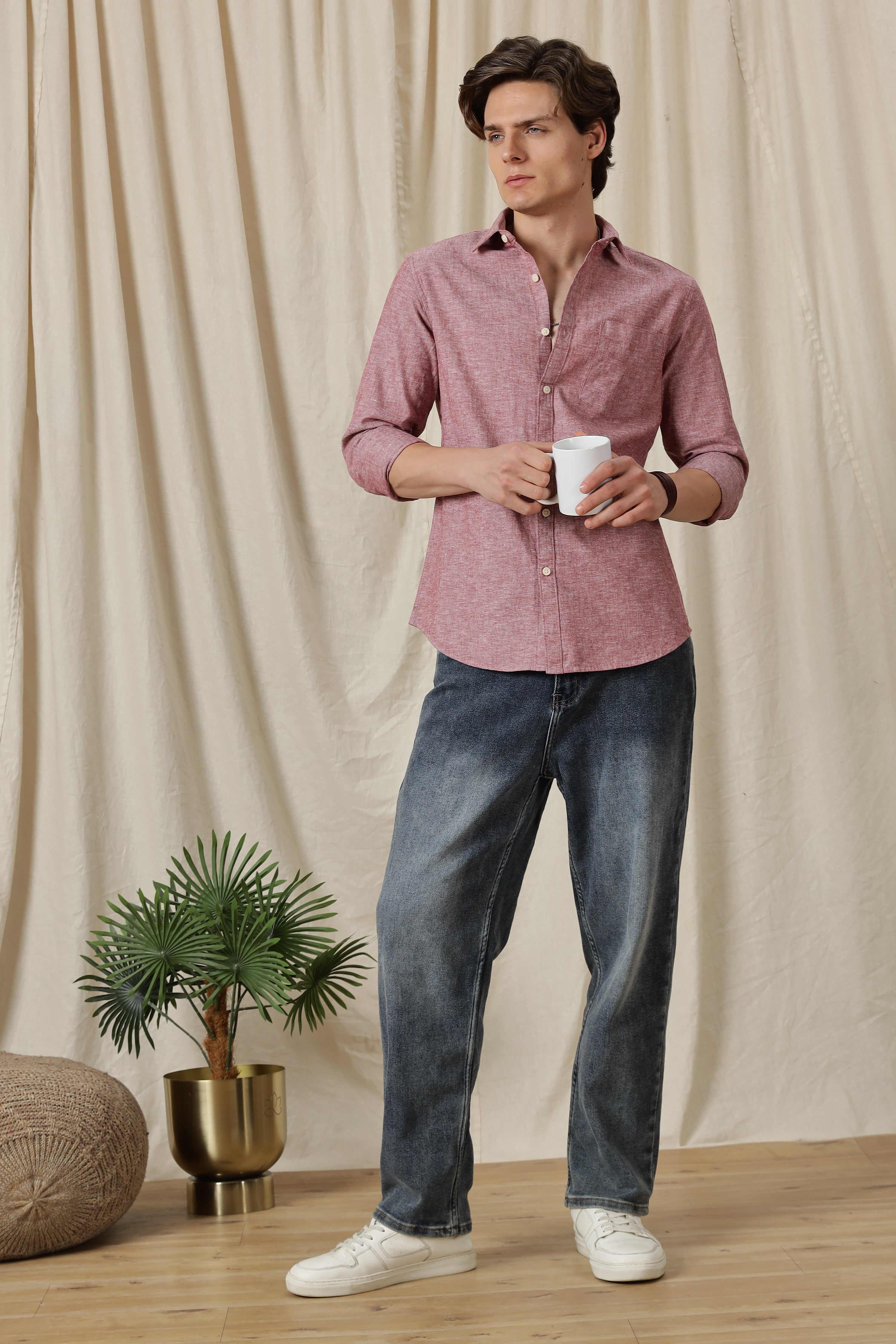 Men Linen Solid Casual Shirt