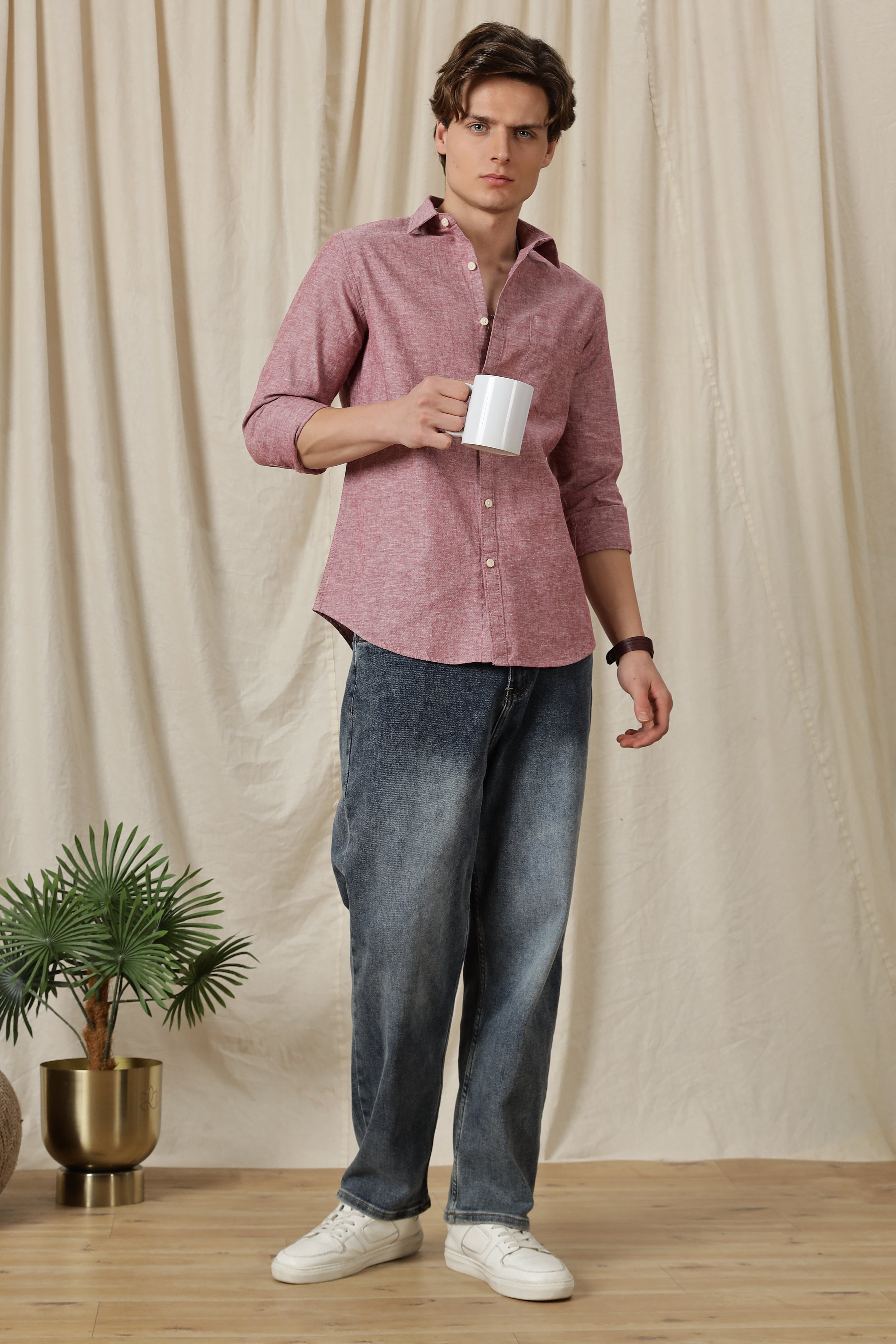 Men Linen Solid Casual Shirt