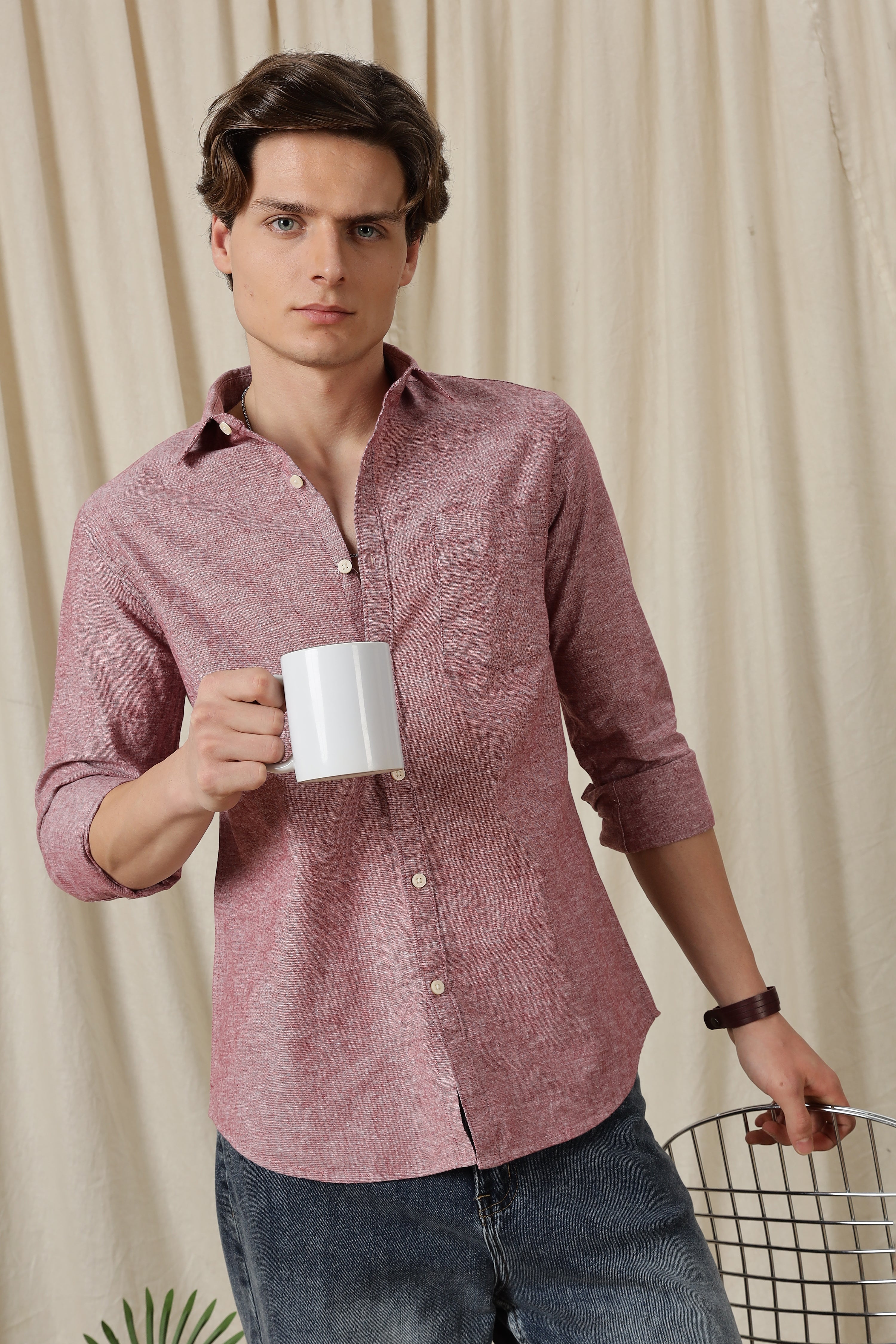 Men Linen Solid Casual Shirt
