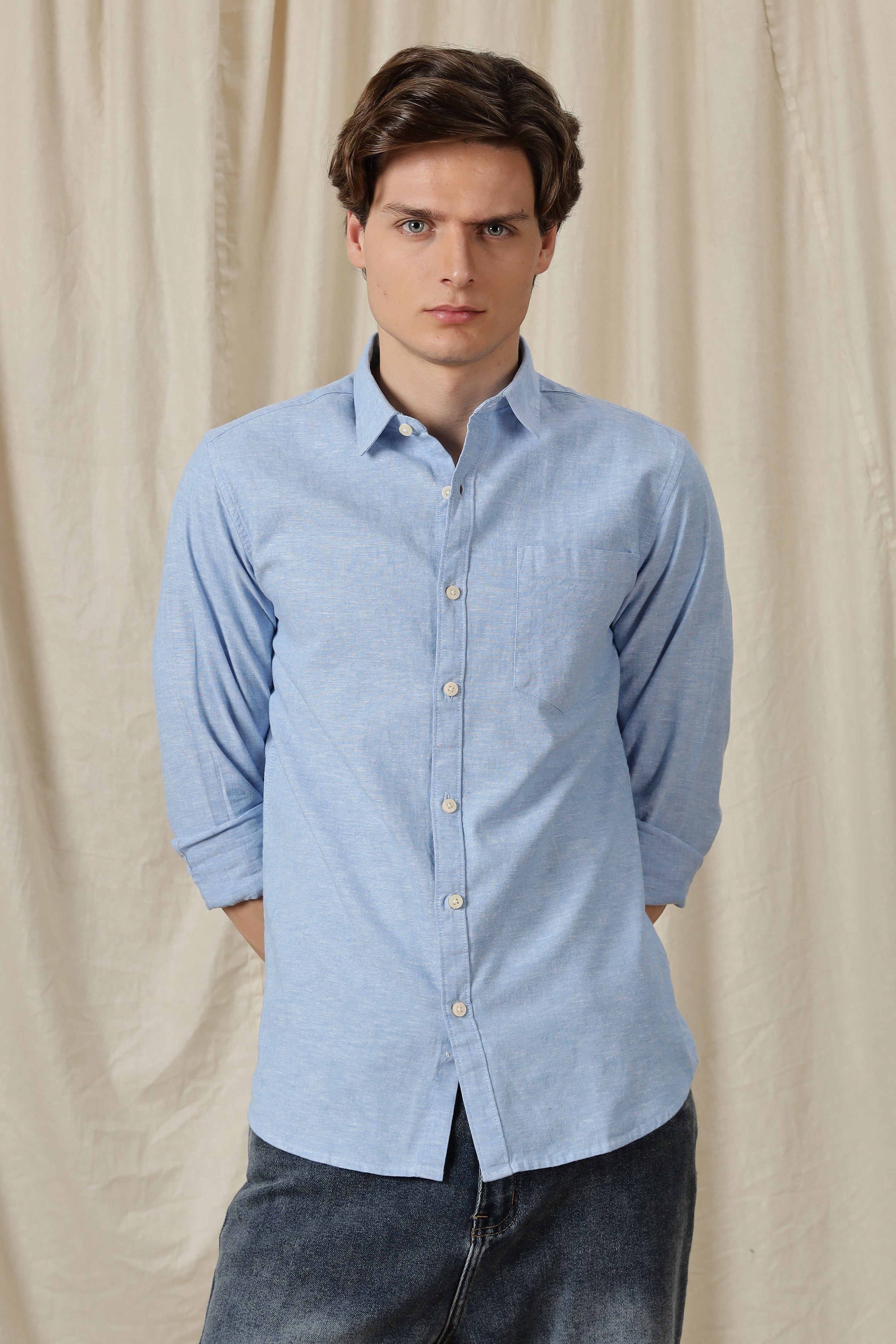 Men Linen Solid Casual Shirt