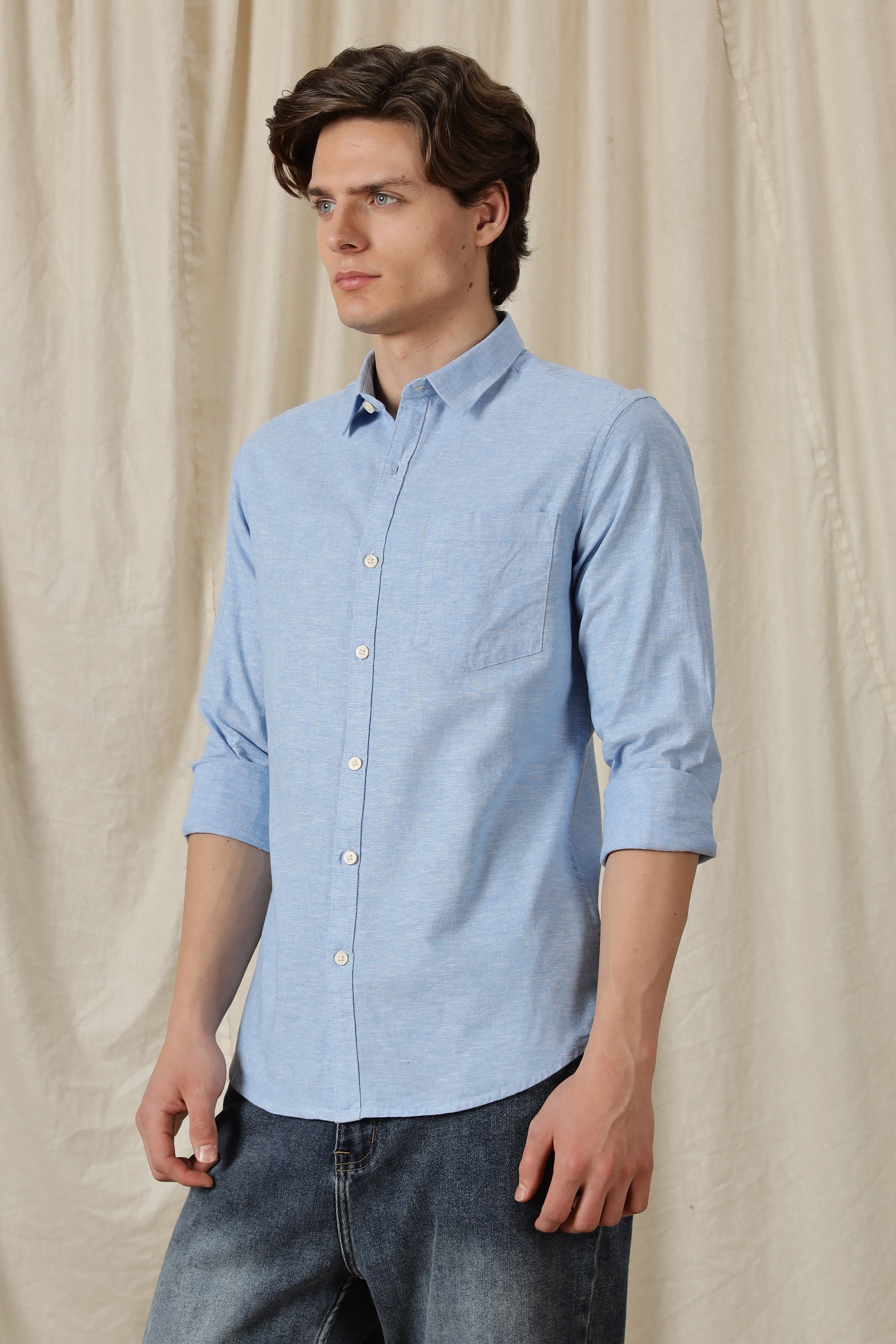 Men Linen Solid Casual Shirt