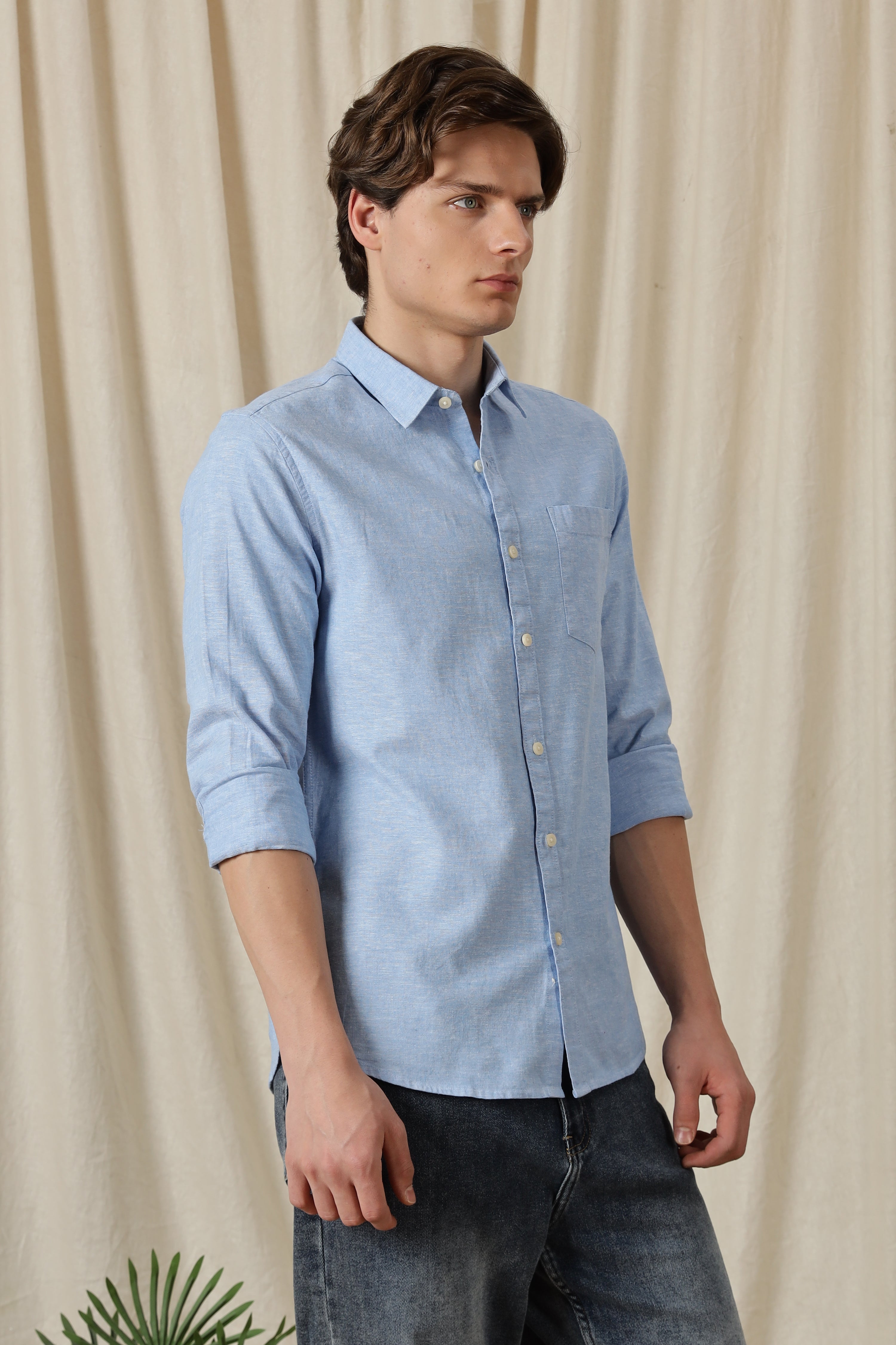 Men Linen Solid Casual Shirt