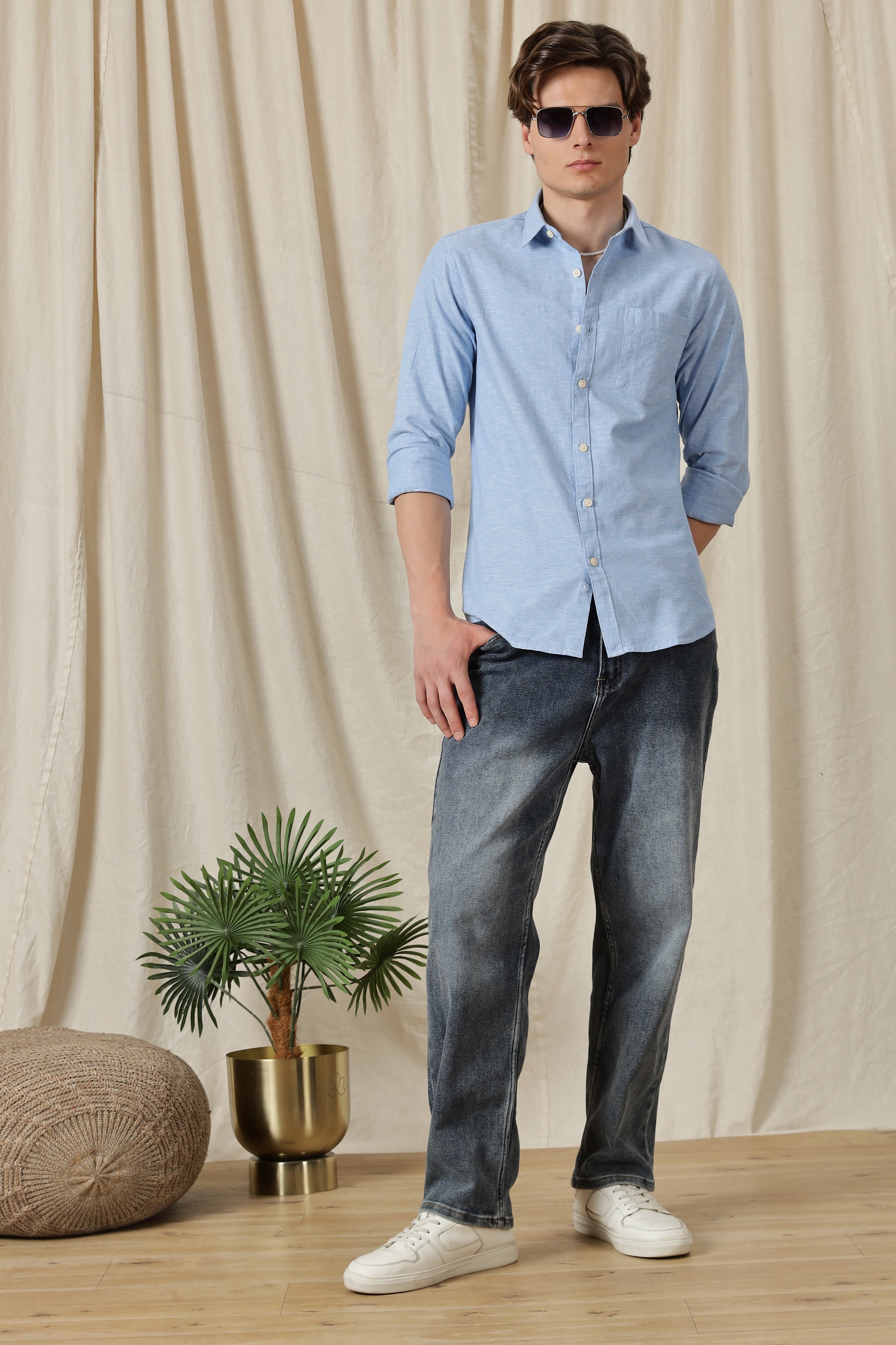 Men Linen Solid Casual Shirt