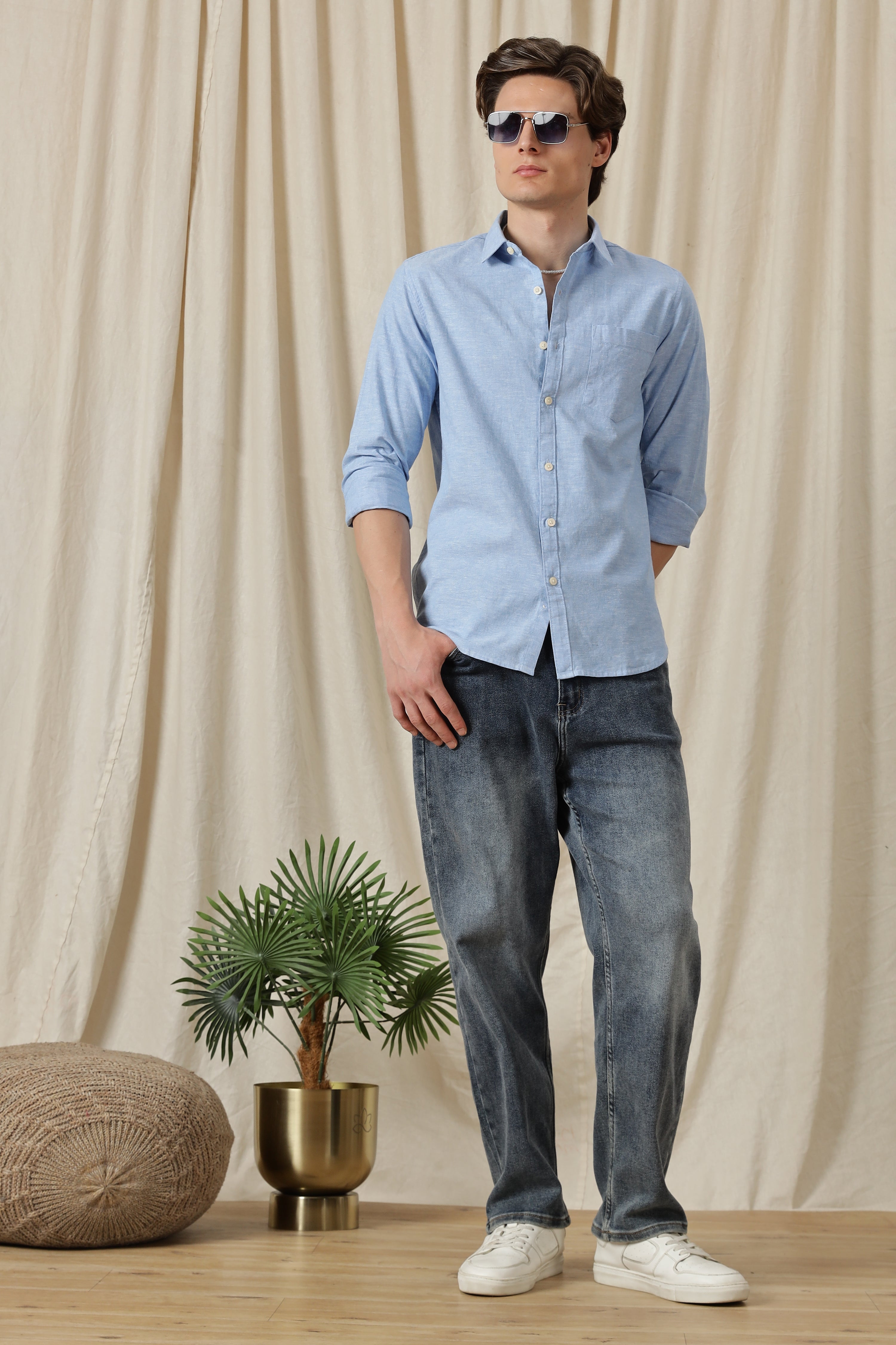 Men Linen Solid Casual Shirt