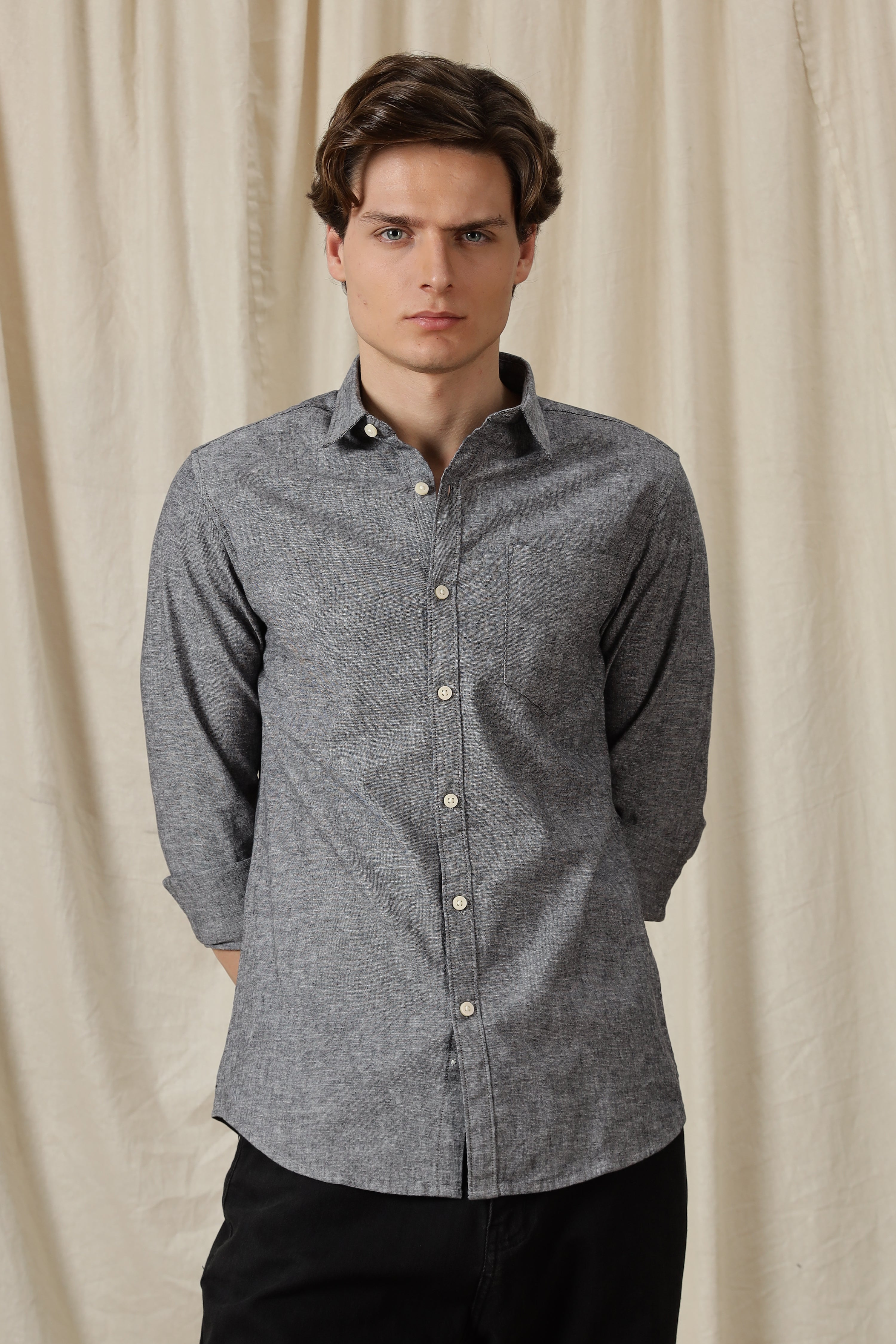 Men Linen Solid Casual Shirt