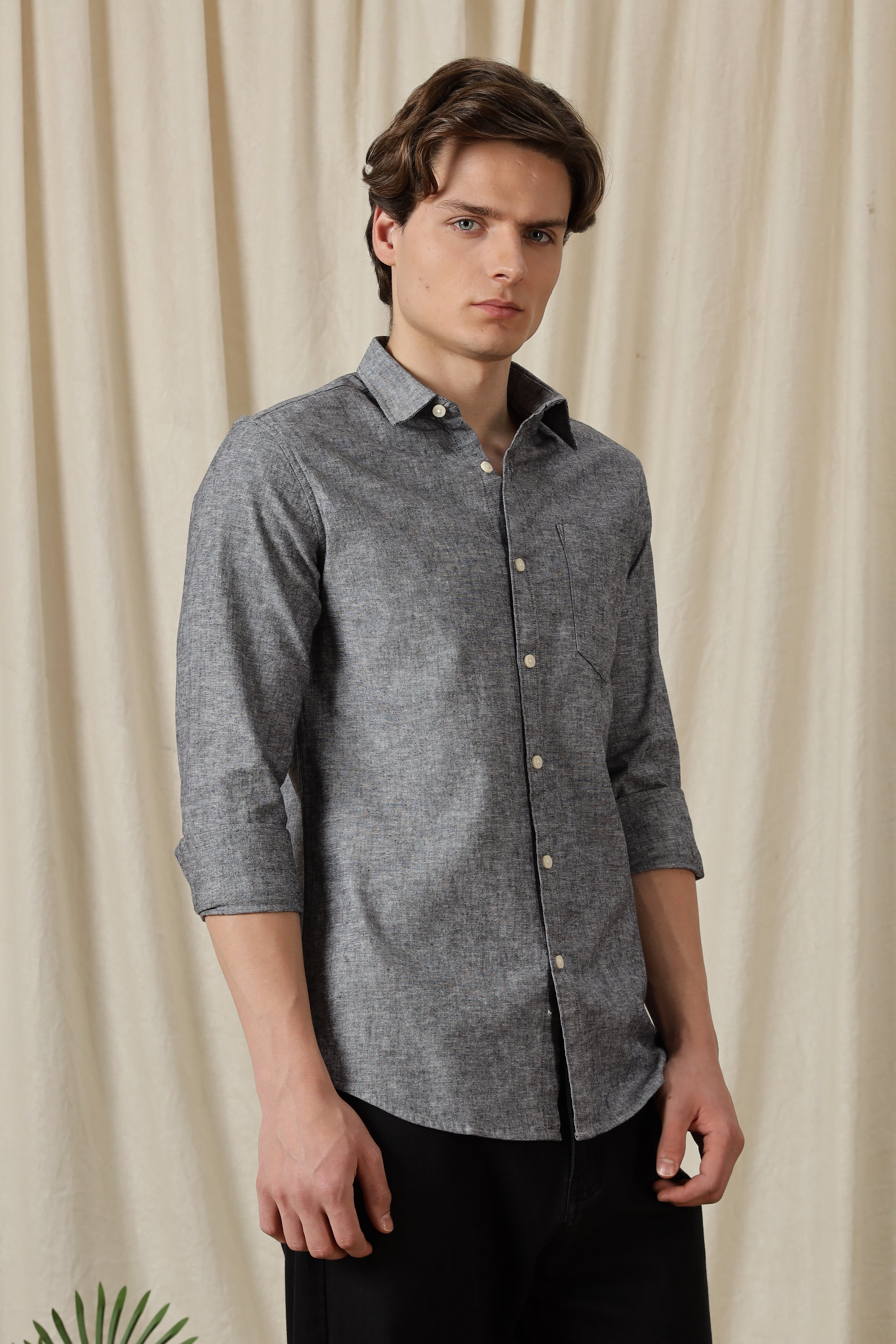Men Linen Solid Casual Shirt