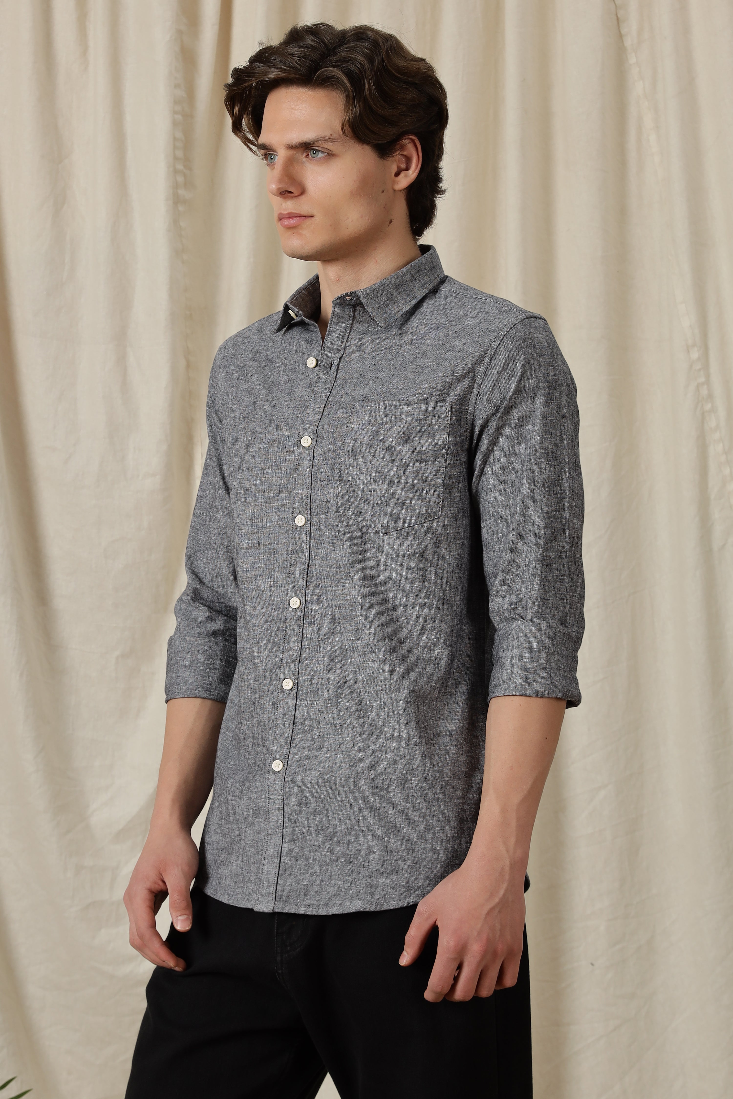 Men Linen Solid Casual Shirt