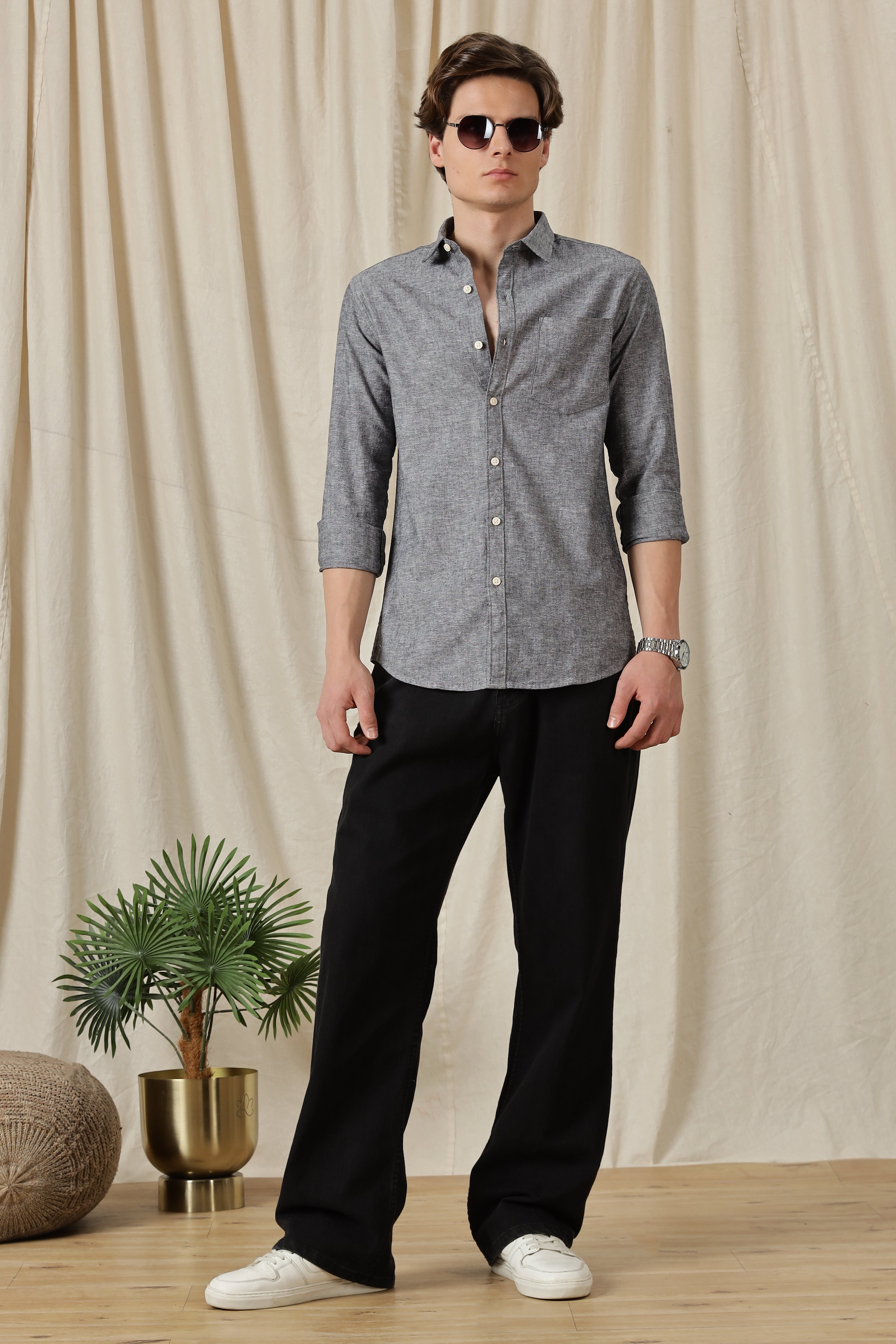 Men Linen Solid Casual Shirt