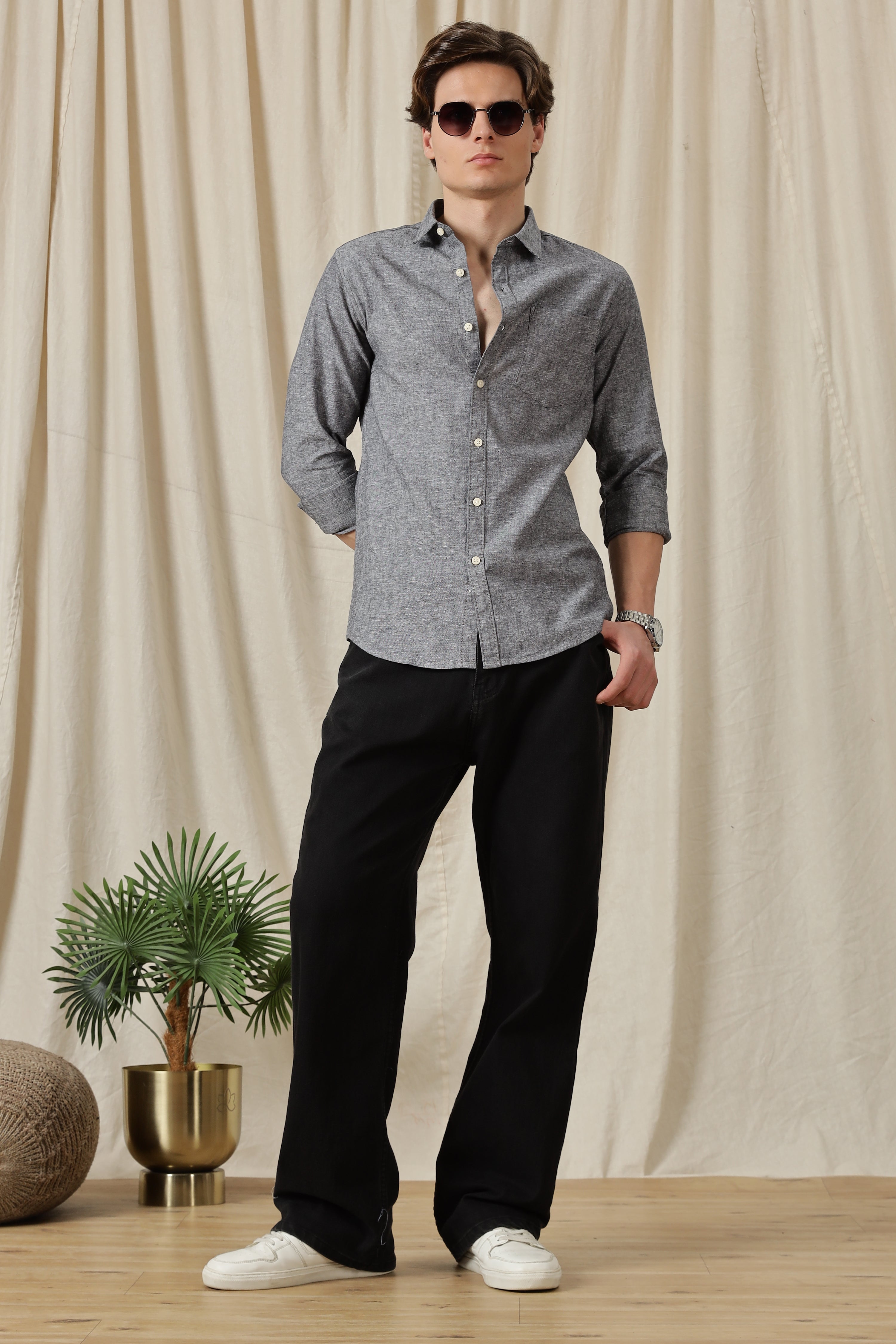 Men Linen Solid Casual Shirt