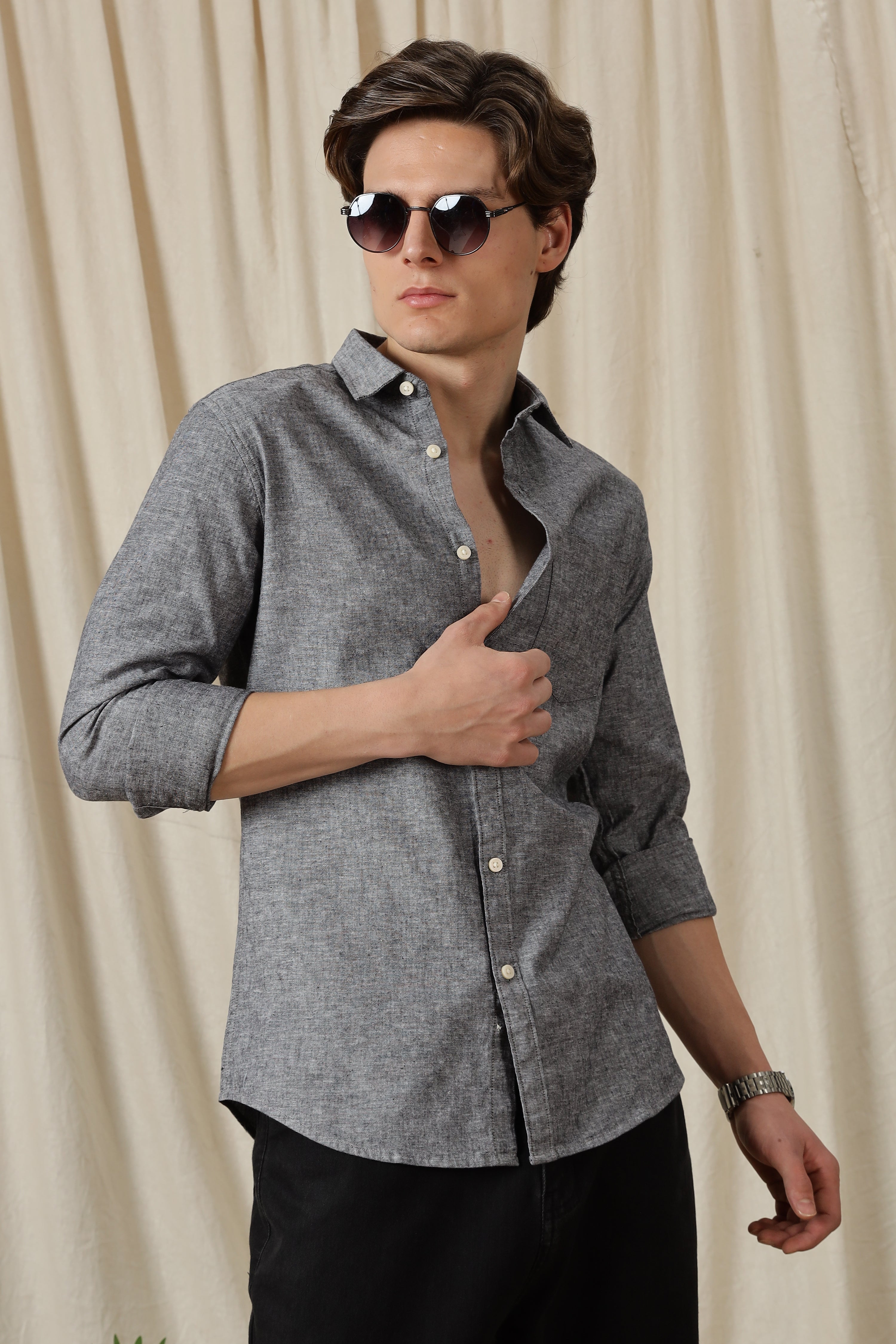 Men Linen Solid Casual Shirt