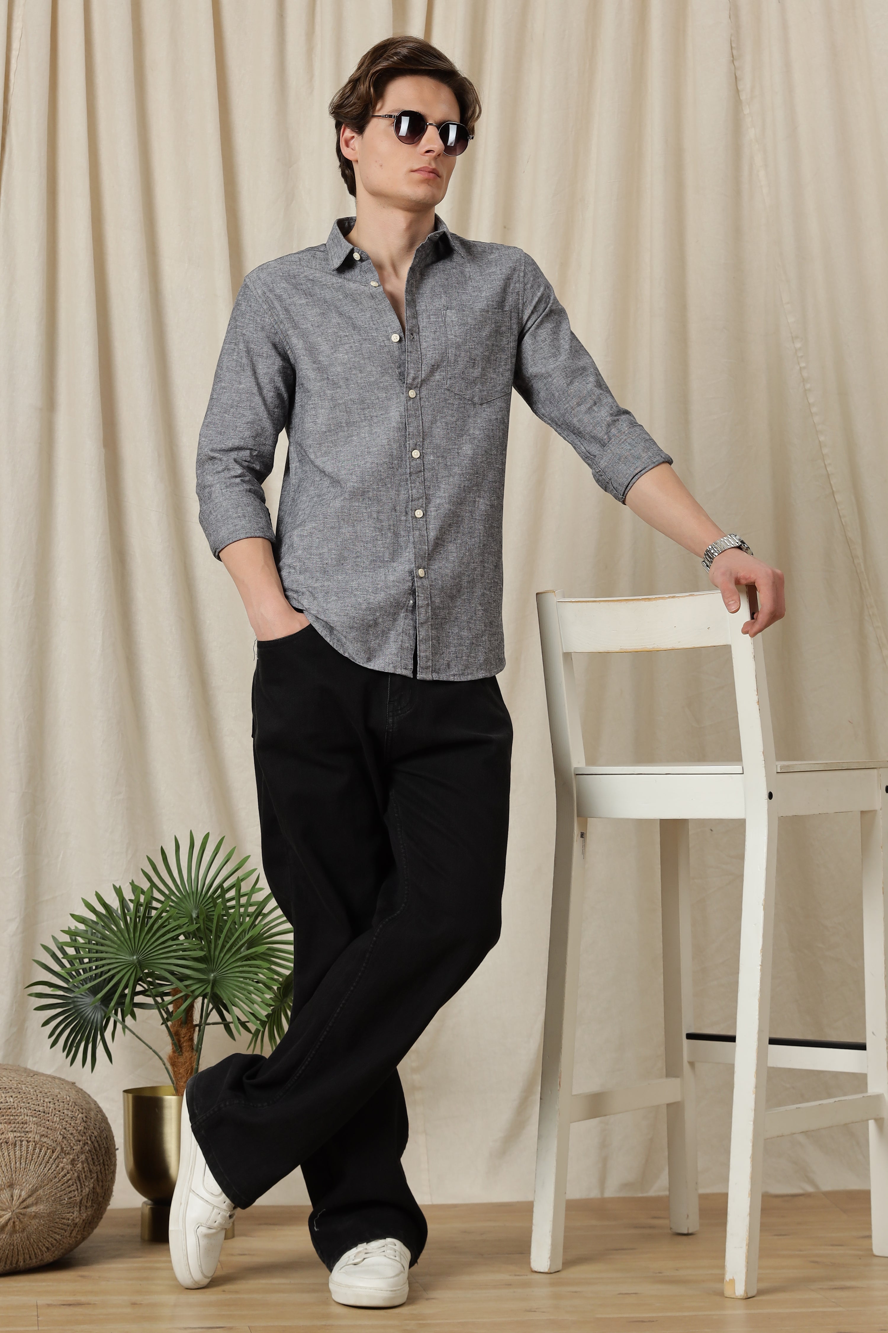 Men Linen Solid Casual Shirt