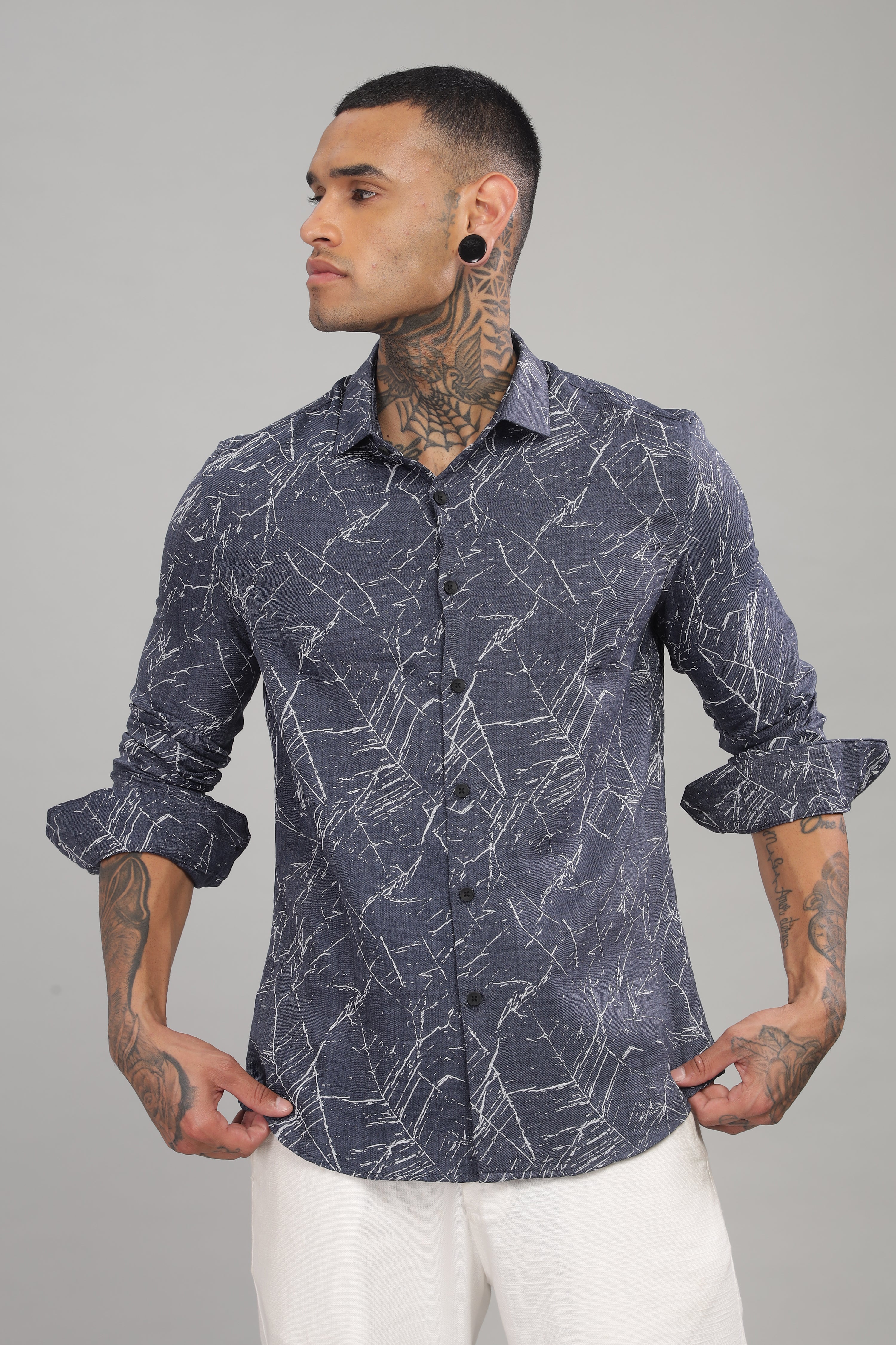 Men Navy Slim Fit Shirt