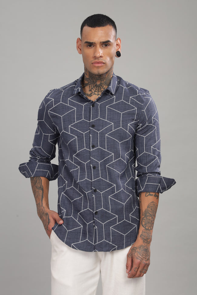 Men Dark Navy Slim Fit Shirt