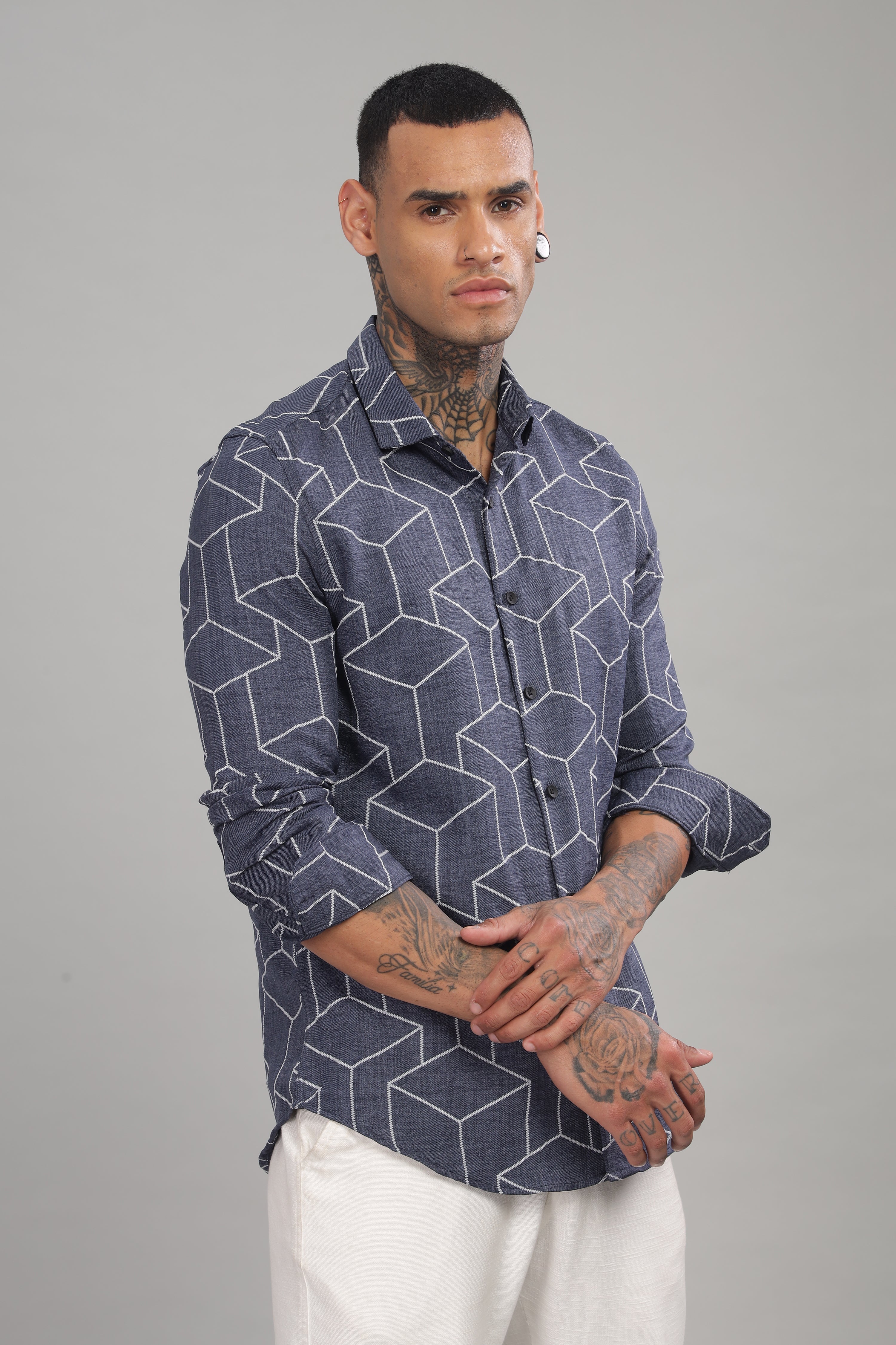 Men Dark Navy Slim Fit Shirt