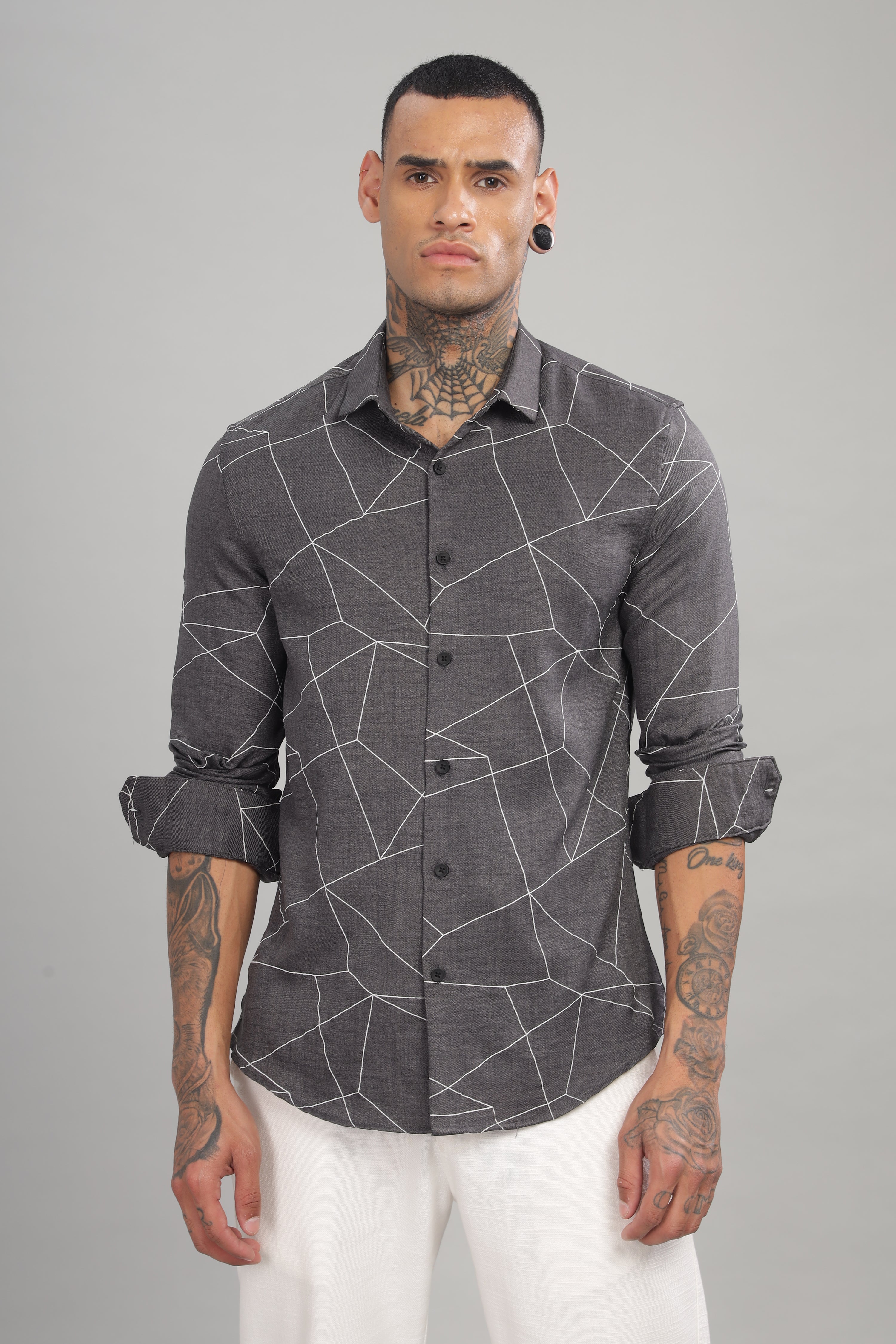 Men Dark Grey Slim Fit Shirt