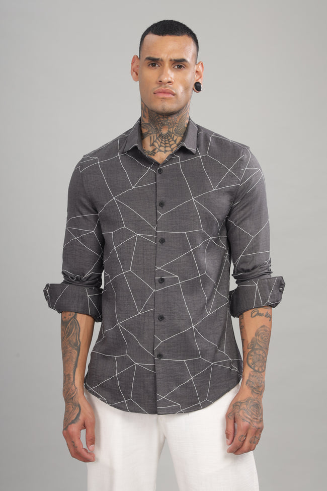 Men Dark Grey Slim Fit Shirt