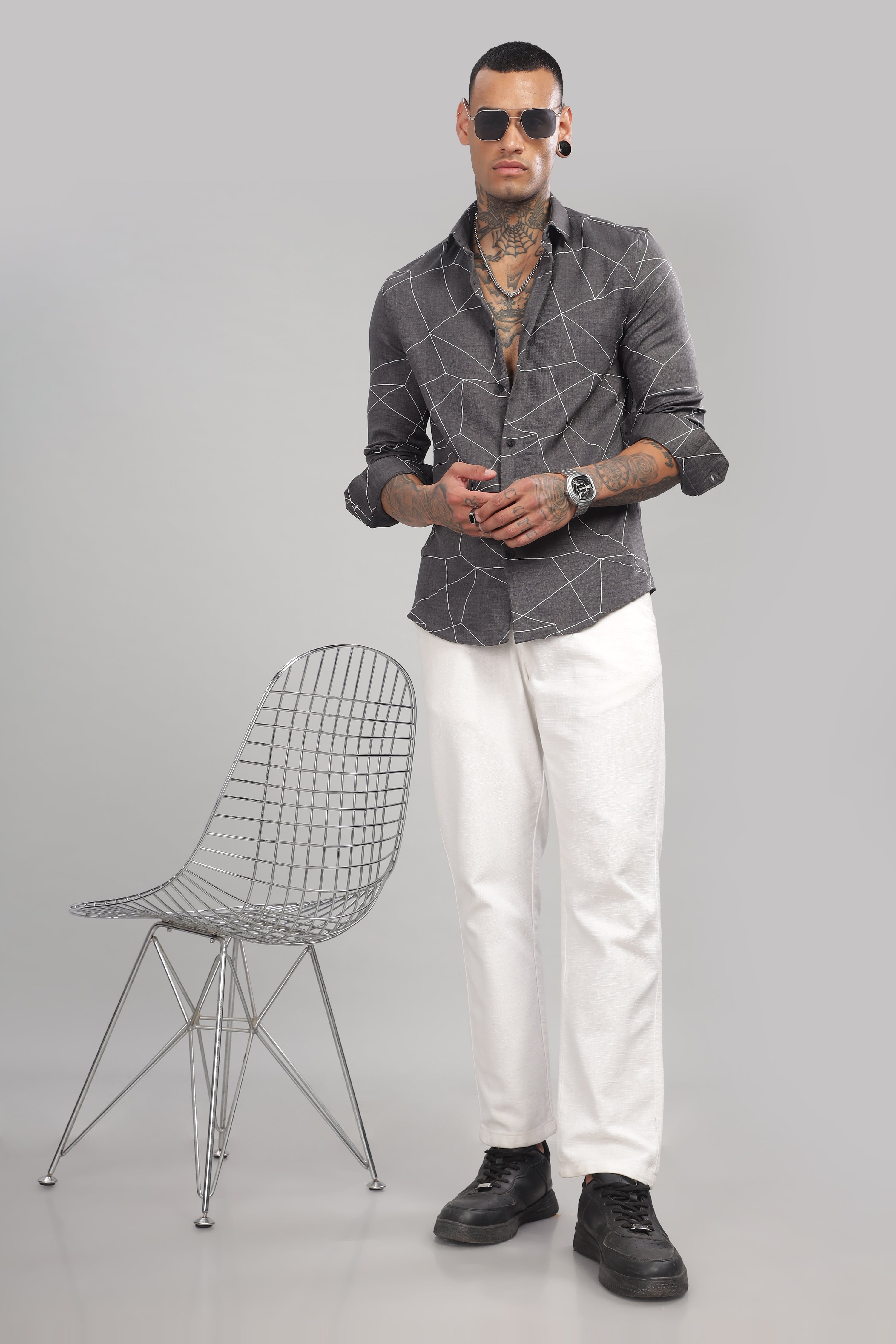 Men Dark Grey Slim Fit Shirt
