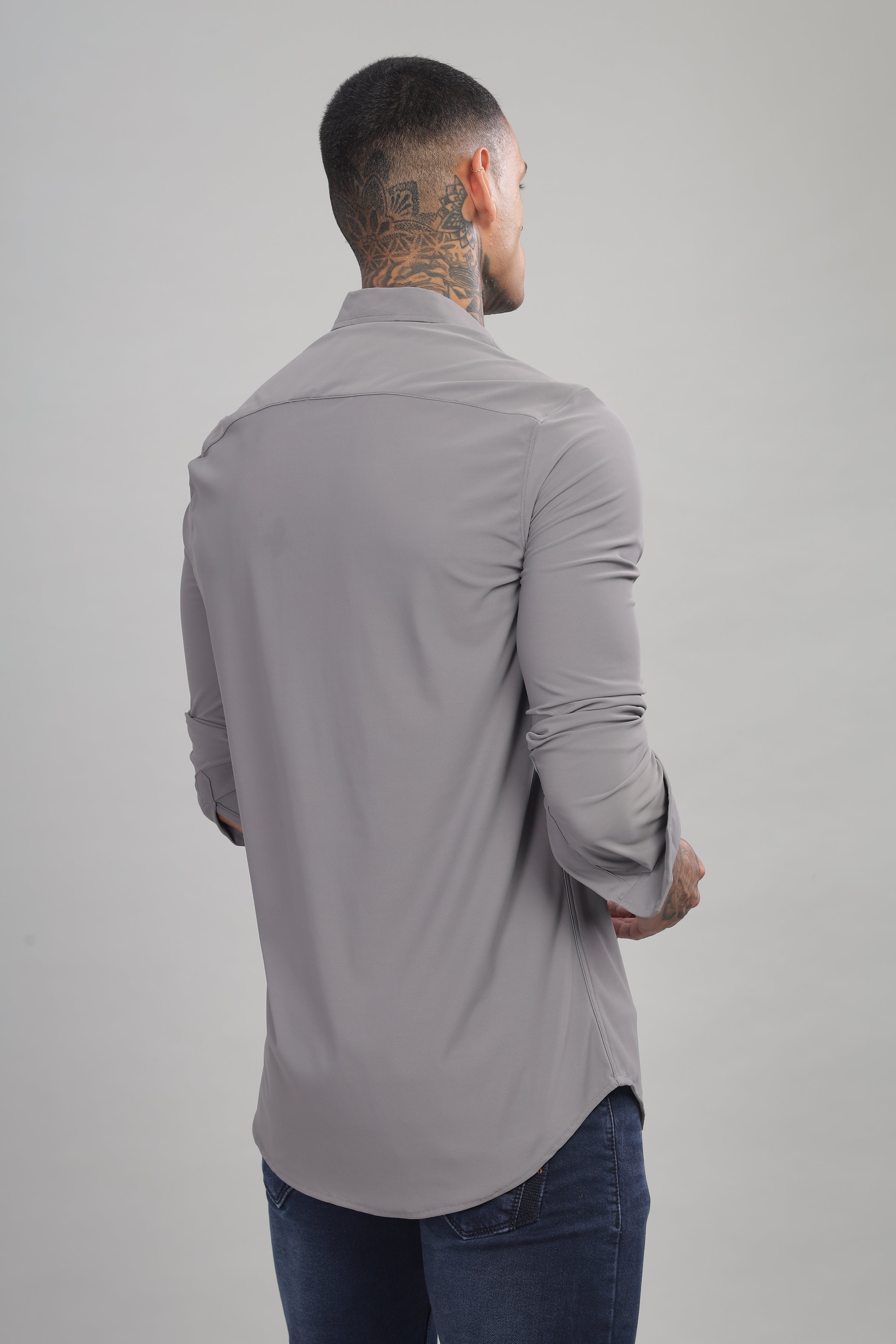 Men Grey Blue Slim Fit Shirt