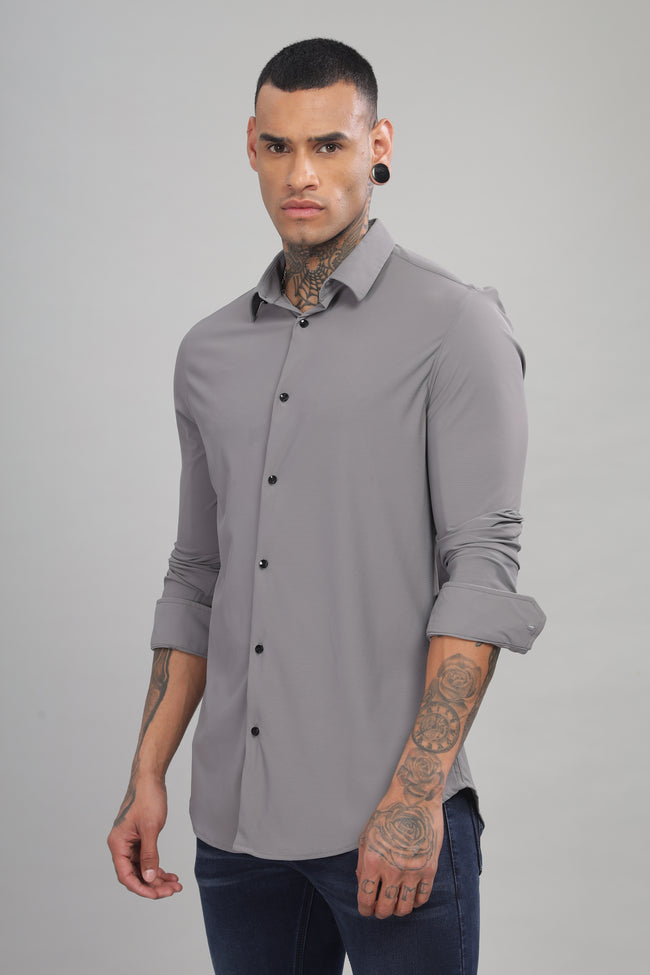 Men Grey Blue Slim Fit Shirt