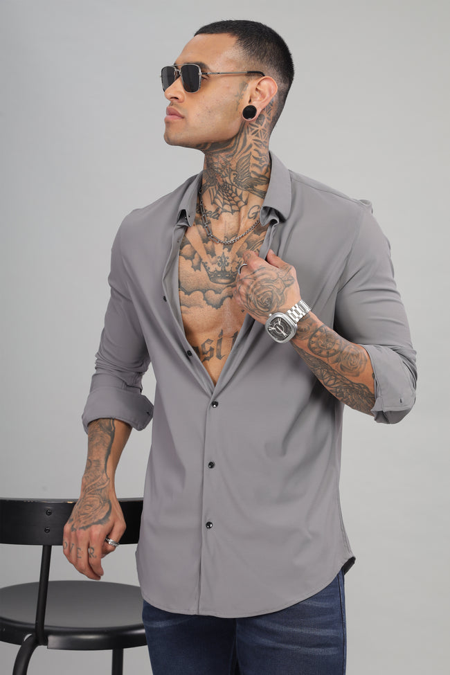 Men Grey Blue Slim Fit Shirt