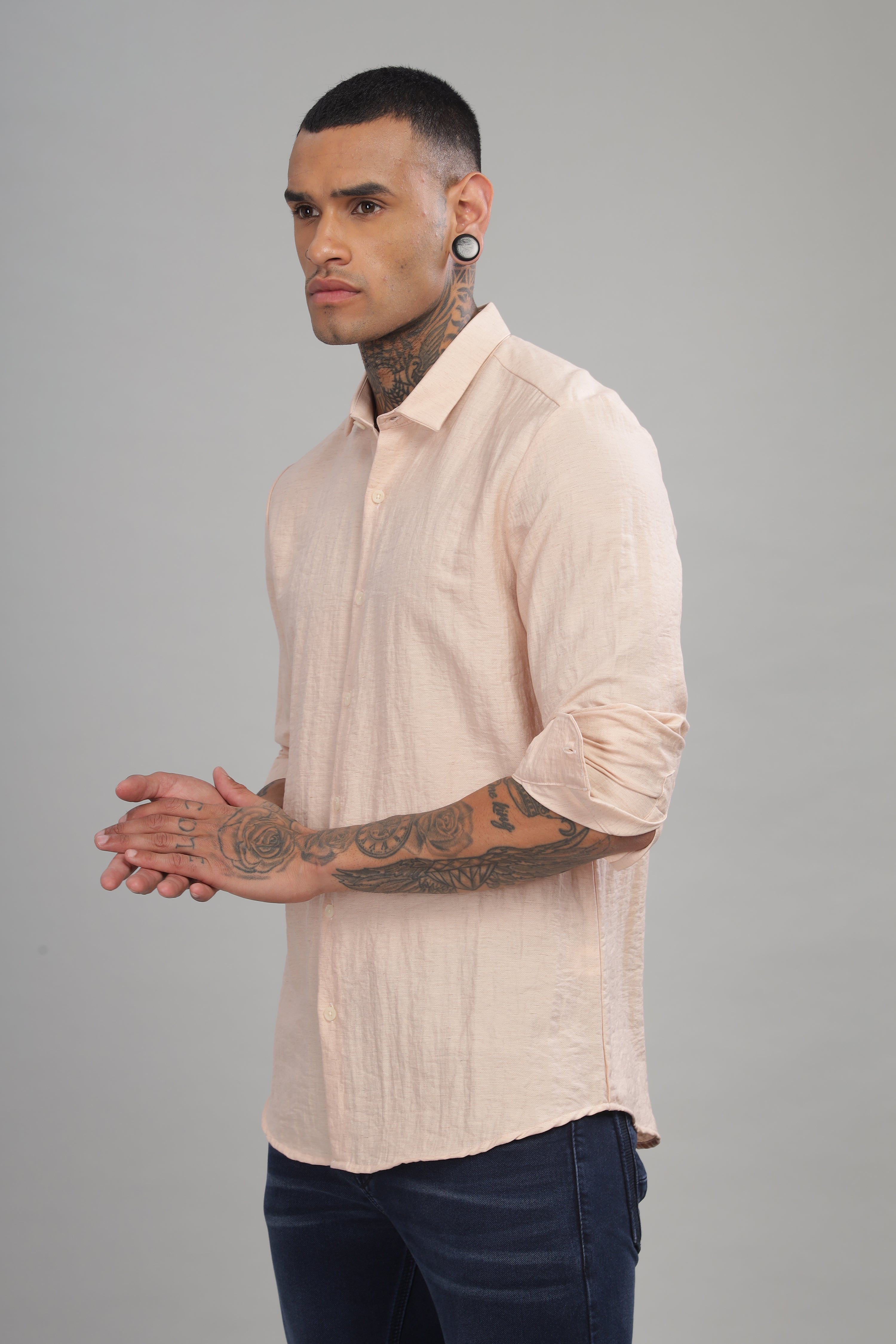 Men Beige Slim Fit Shirt