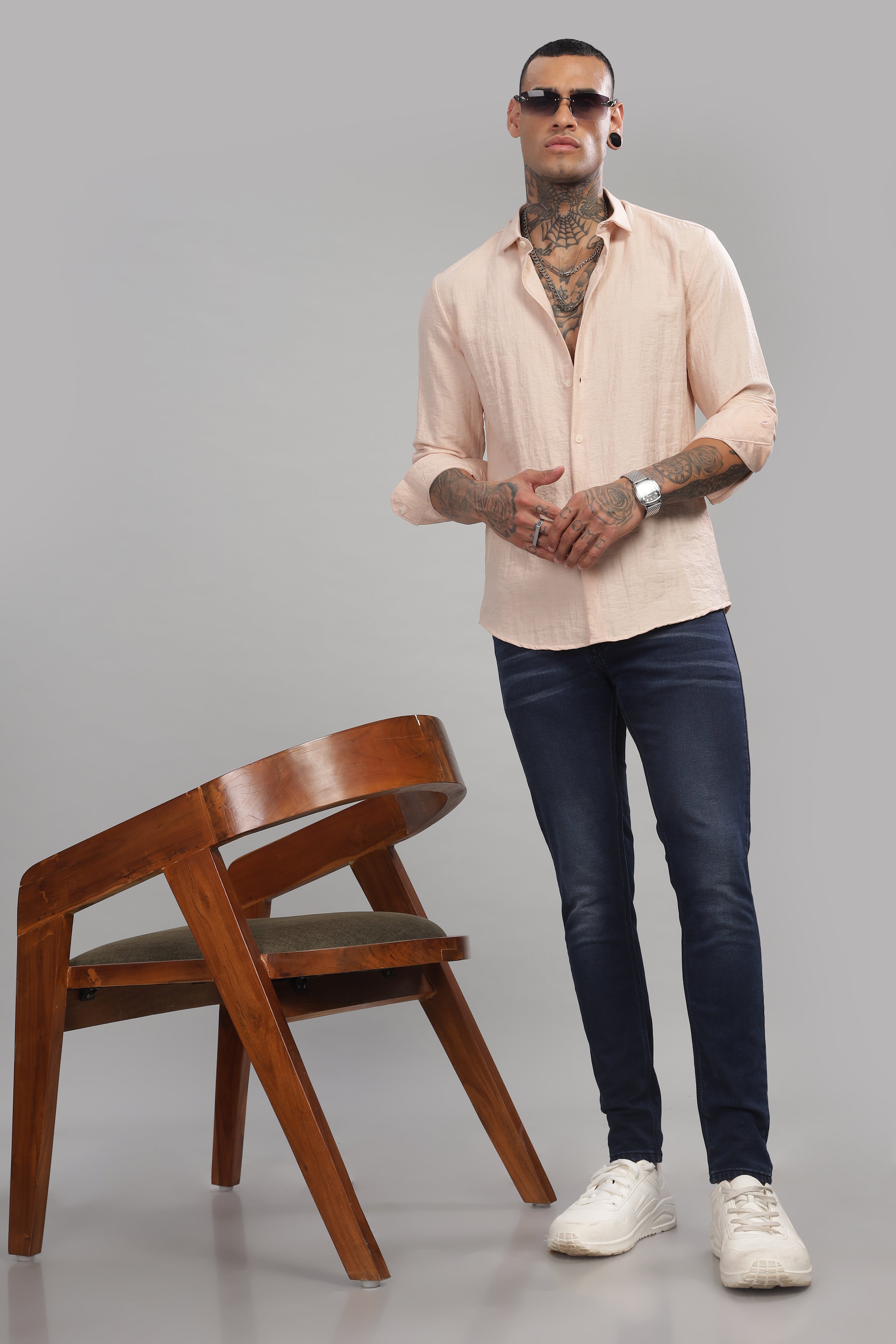 Men Beige Slim Fit Shirt