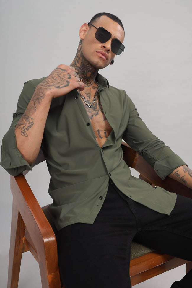 Men Dark Green Slim Fit Shirt