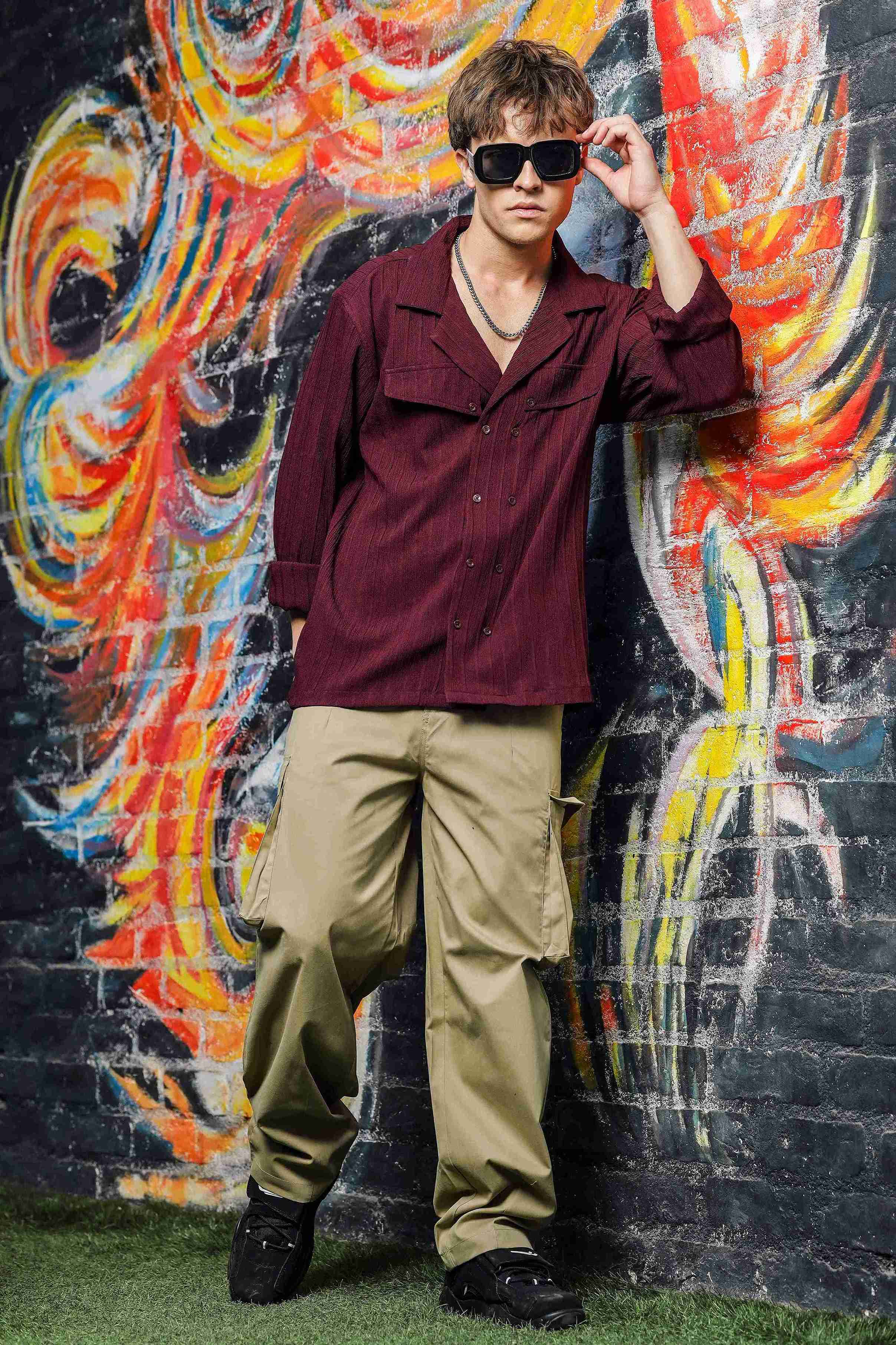 Men Maroon Korean Shirt