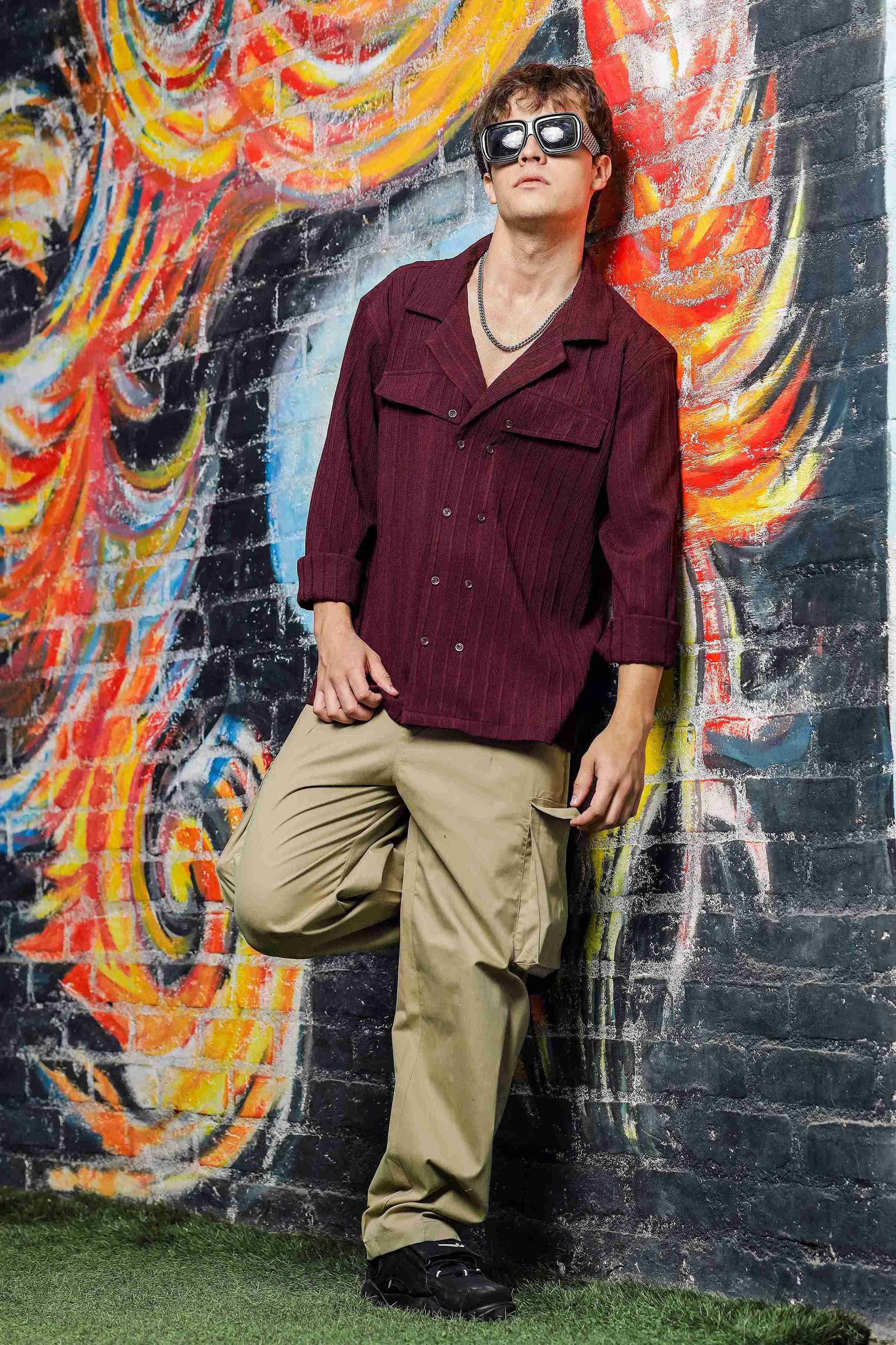 Men Maroon Korean Shirt