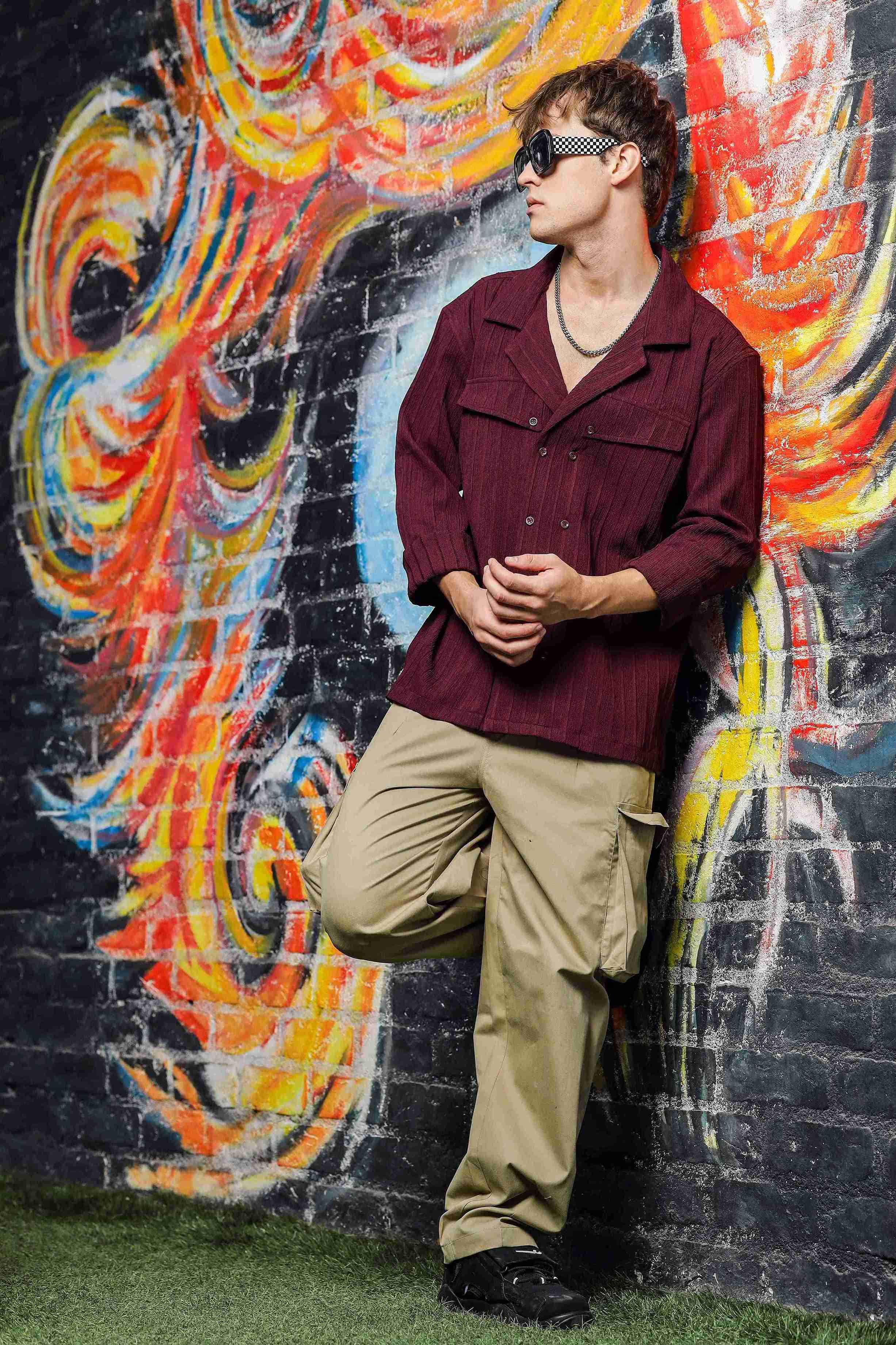 Men Maroon Korean Shirt