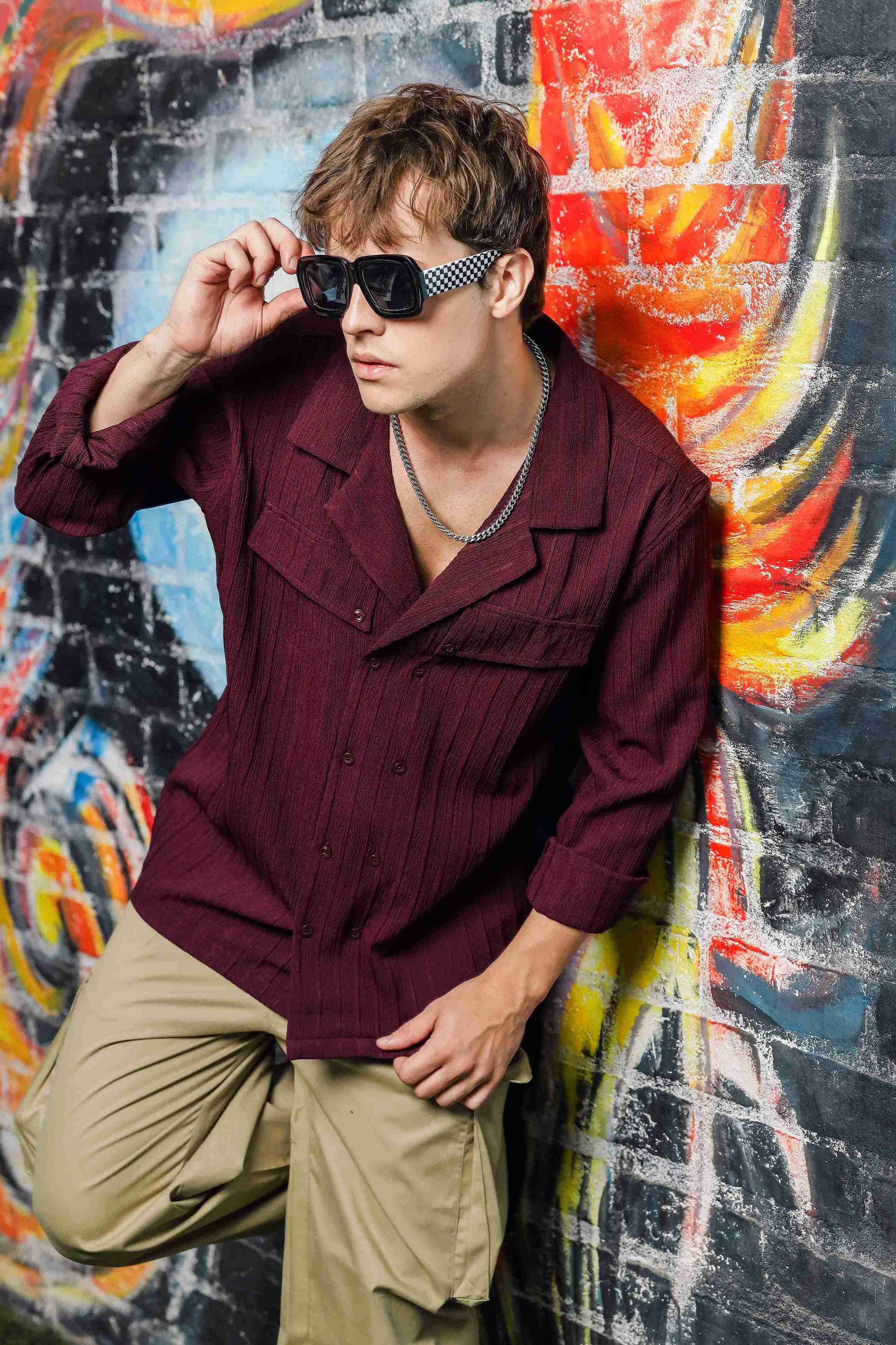 Men Maroon Korean Shirt