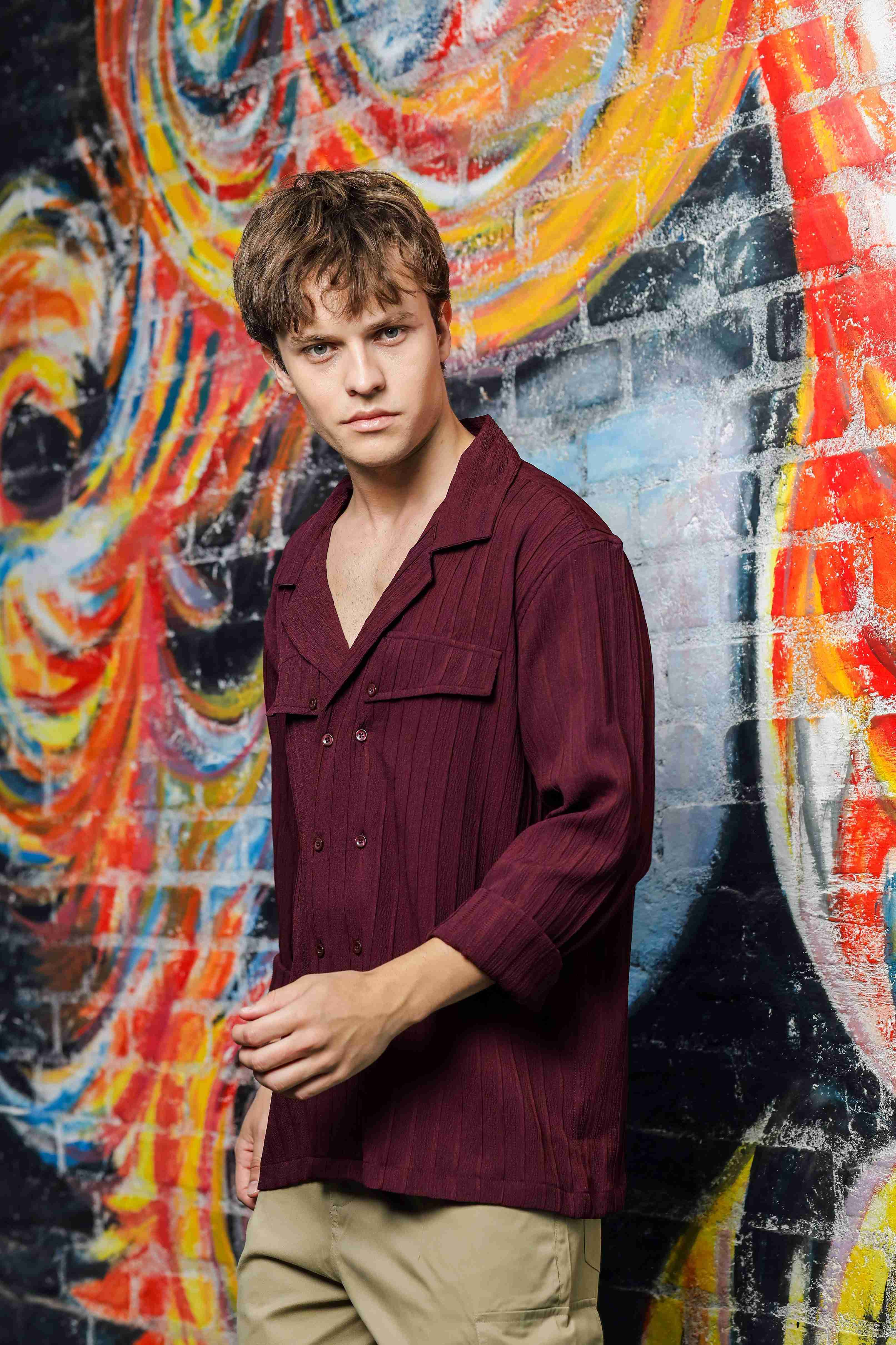 Men Maroon Korean Shirt