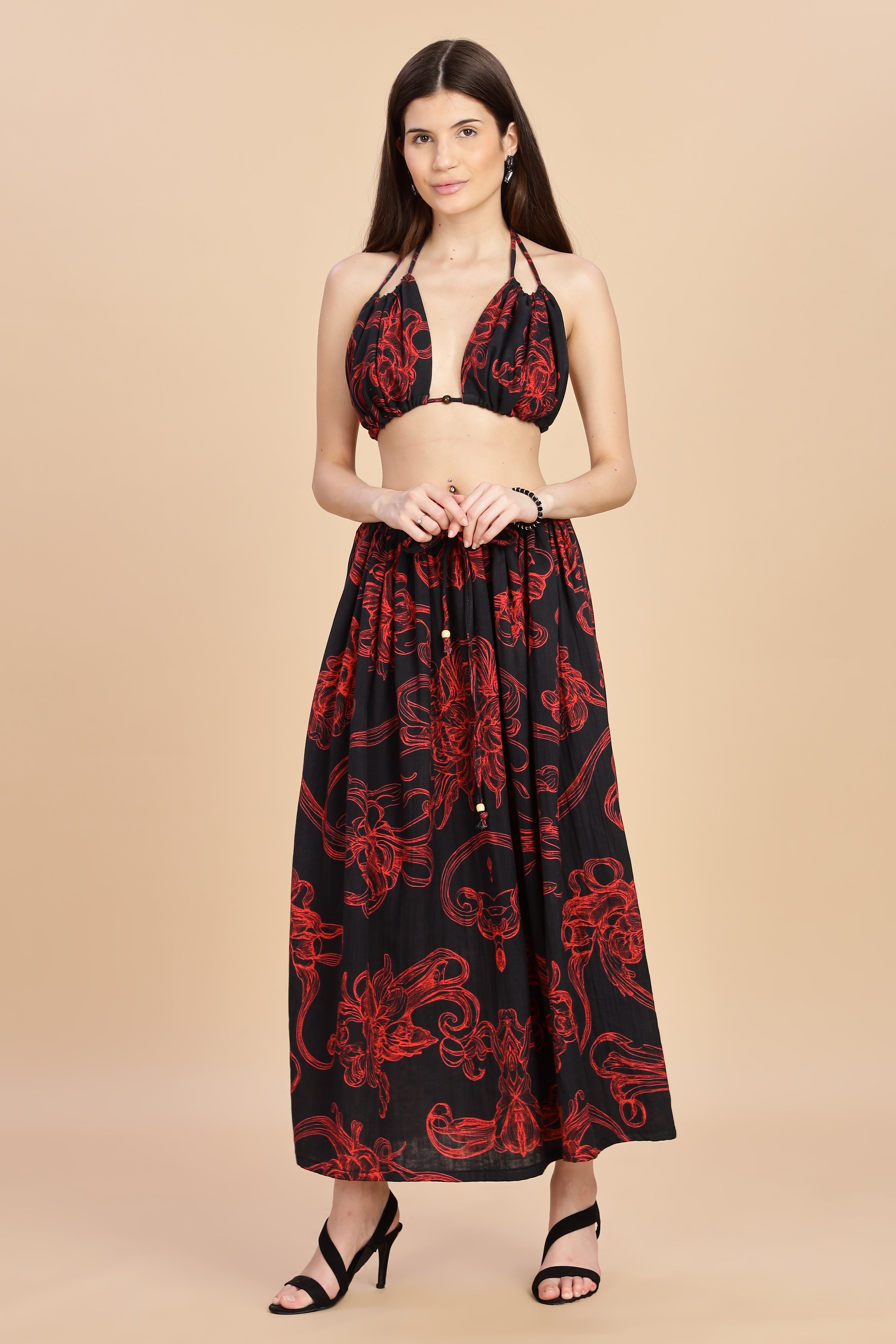 Women Raging Bloom Ruched Gauge Cotton Bikini Top