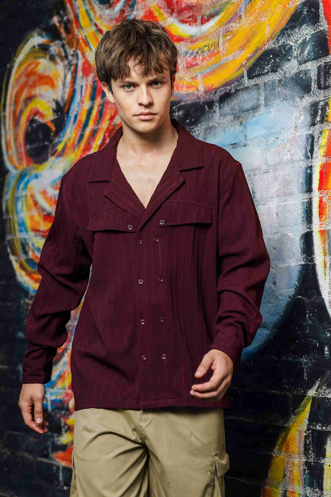 Men Maroon Korean Shirt
