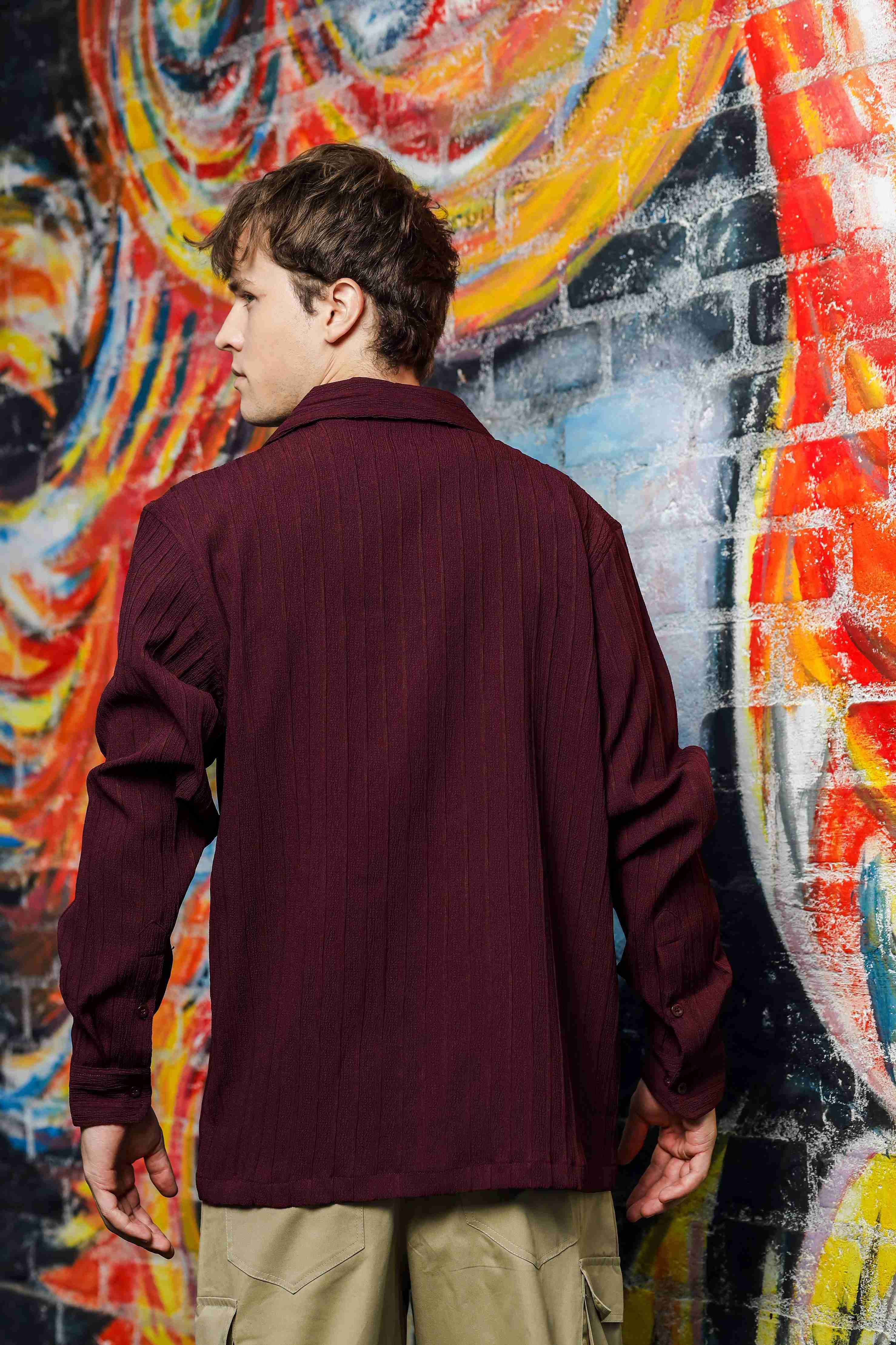 Men Maroon Korean Shirt