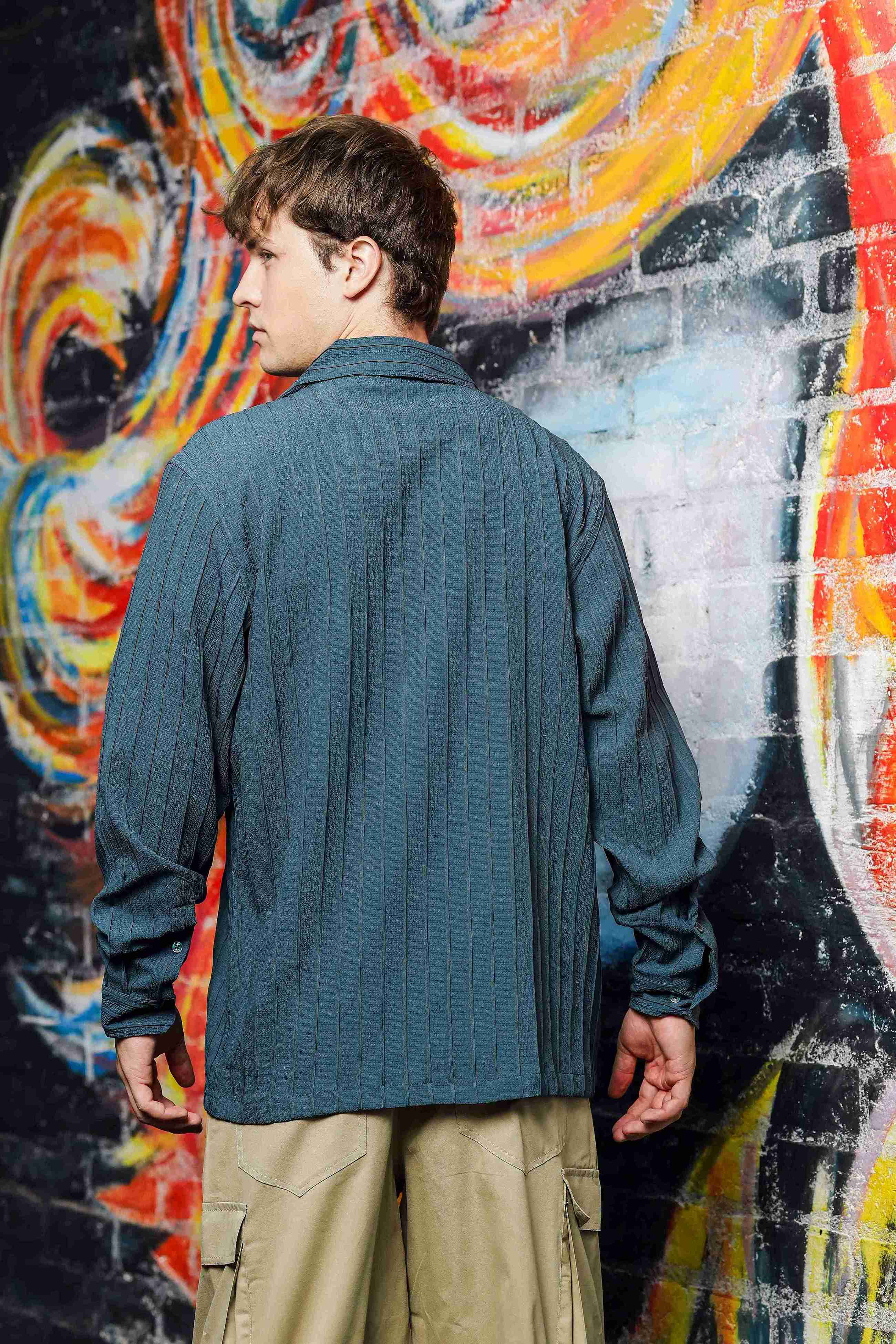 Men Blue Korean Shirt