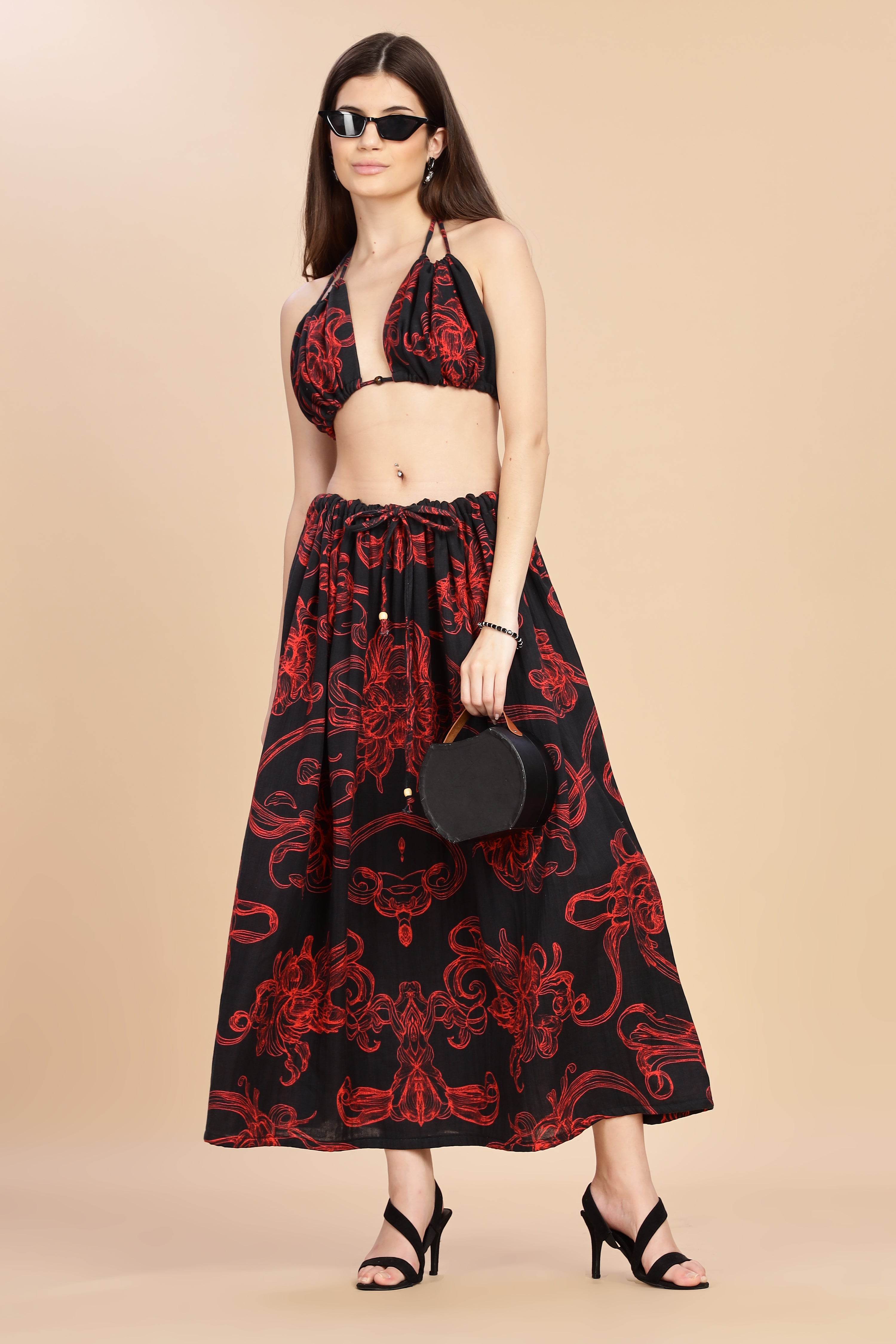 Women Raging Bloom Ruched Gauge Cotton Bikini Top