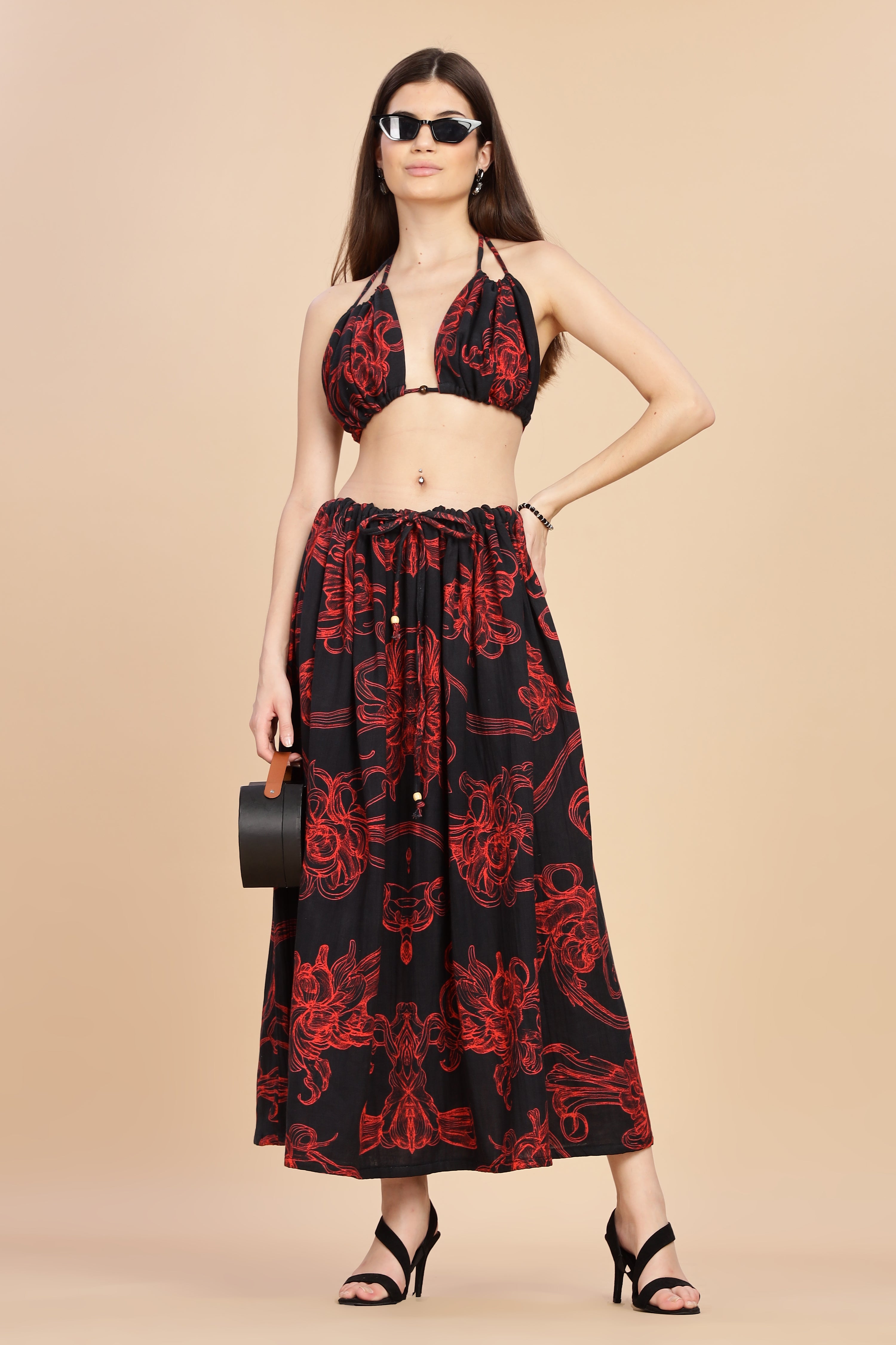 Women Raging Bloom Ruched Gauge Cotton Bikini Top